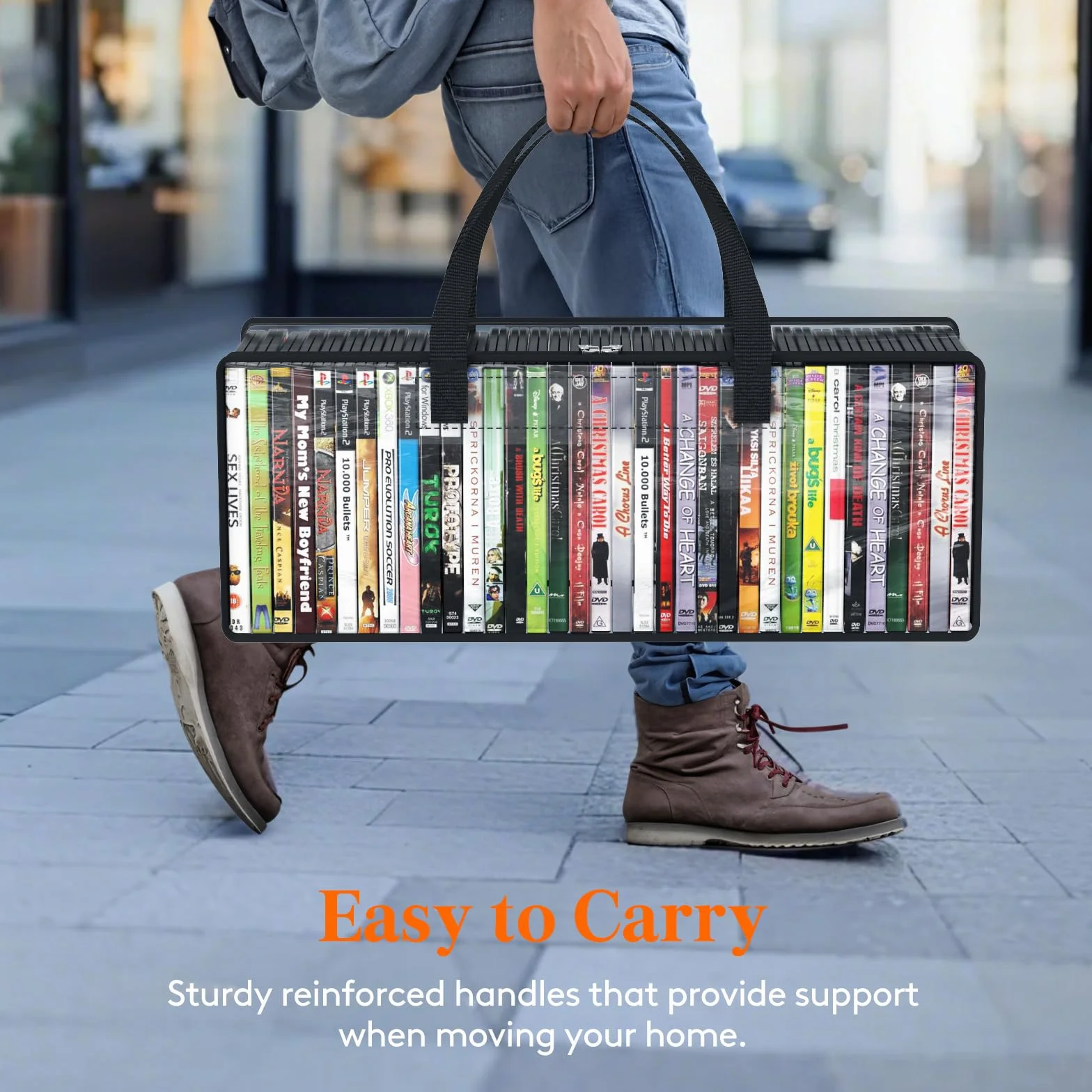 Lifewit Bolsas Almacenaje para DVD, Organizador Transparente de PVC para Blu-ray y Películas, Fundas para VHS y Medios con Asas y Cremallera, Capacidad 140 DVD (35 por Bolsa), 4 Piezas