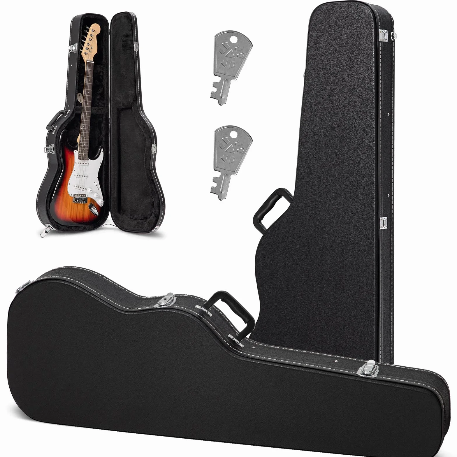 CAHAYA Funda Rígida Tipo Maleta para Guitarra Eléctrica, Acolchado de 25 mm, Resistente al Agua, Diseño de PU Fácil de Limpiar, Líneas Blancas y Negras