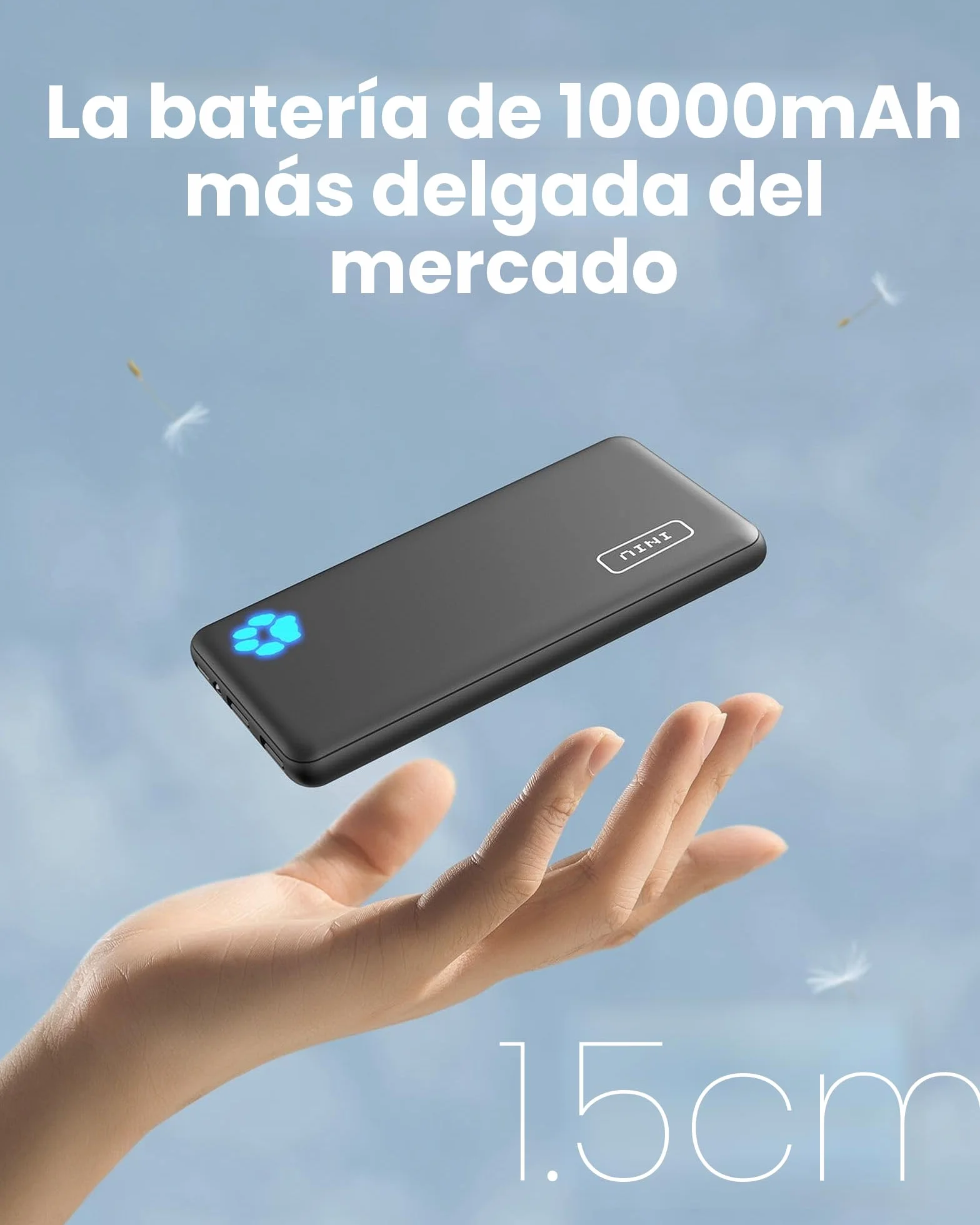 INIU Power Bank 10000mAh Triple 3A Alta Velocidad USB-C Bateria Externa Portatil con Linterna