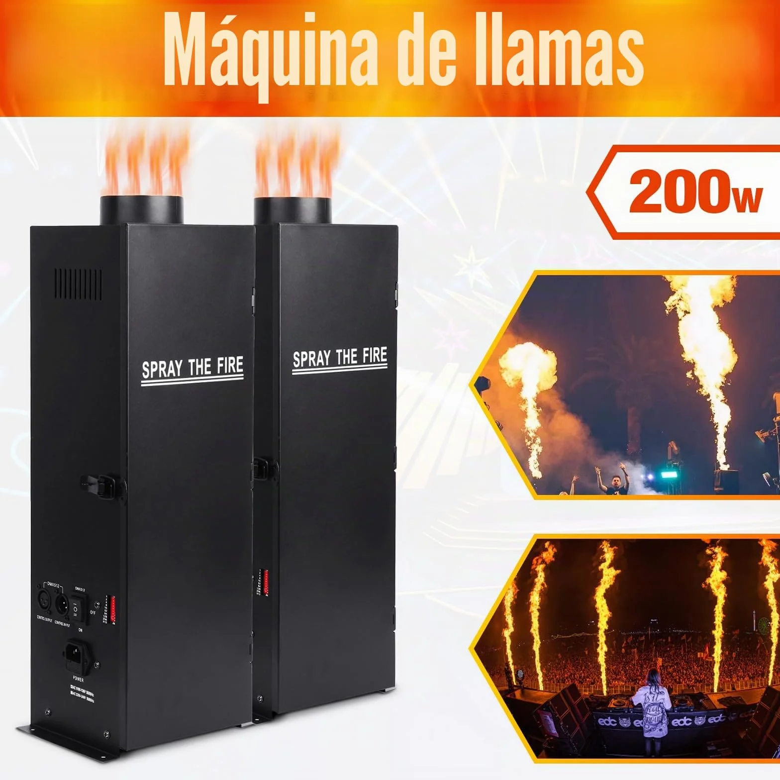 Ridgeyard Lote de 2 máquinas de efecto llama 200 W DMX512 Proyector de efecto llamas, Lanzallamas con controlador DMX, Máquina de Fuego de Efectos Especiales de Escenario, ceremonias de apertura