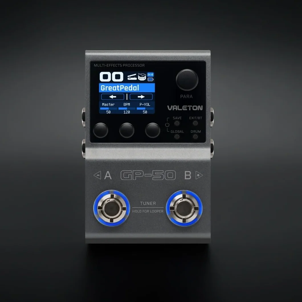 Valeton GP-50 SnapTone procesador multiefectos para guitarra con Neural Amp Modeler, cargador IR, interfaz de audio USB, caja de ritmos, looper, Bluetooth, 100+ efectos