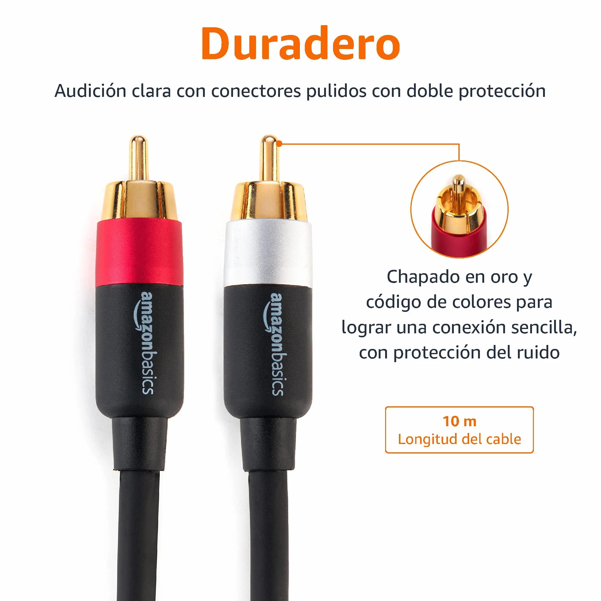 Amazon Basics Cable de audio RCA macho a 2 machos 10 m Negro