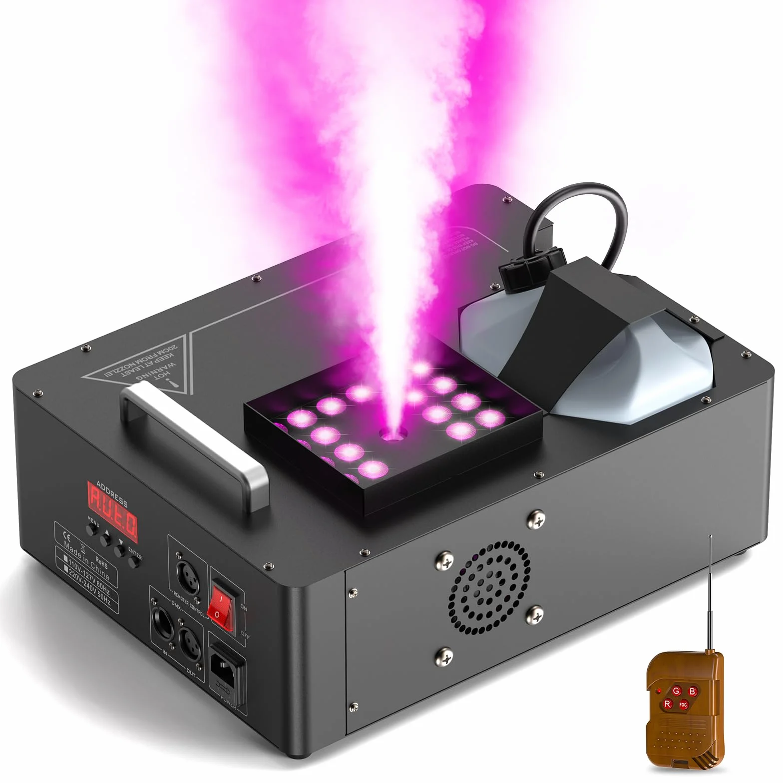 Máquina de Humo de 1500W, Máquina de Niebla de 24 LED RGB d-mx512 y Control Remoto para Escenario Bodas Fiestas Halloween Navidad