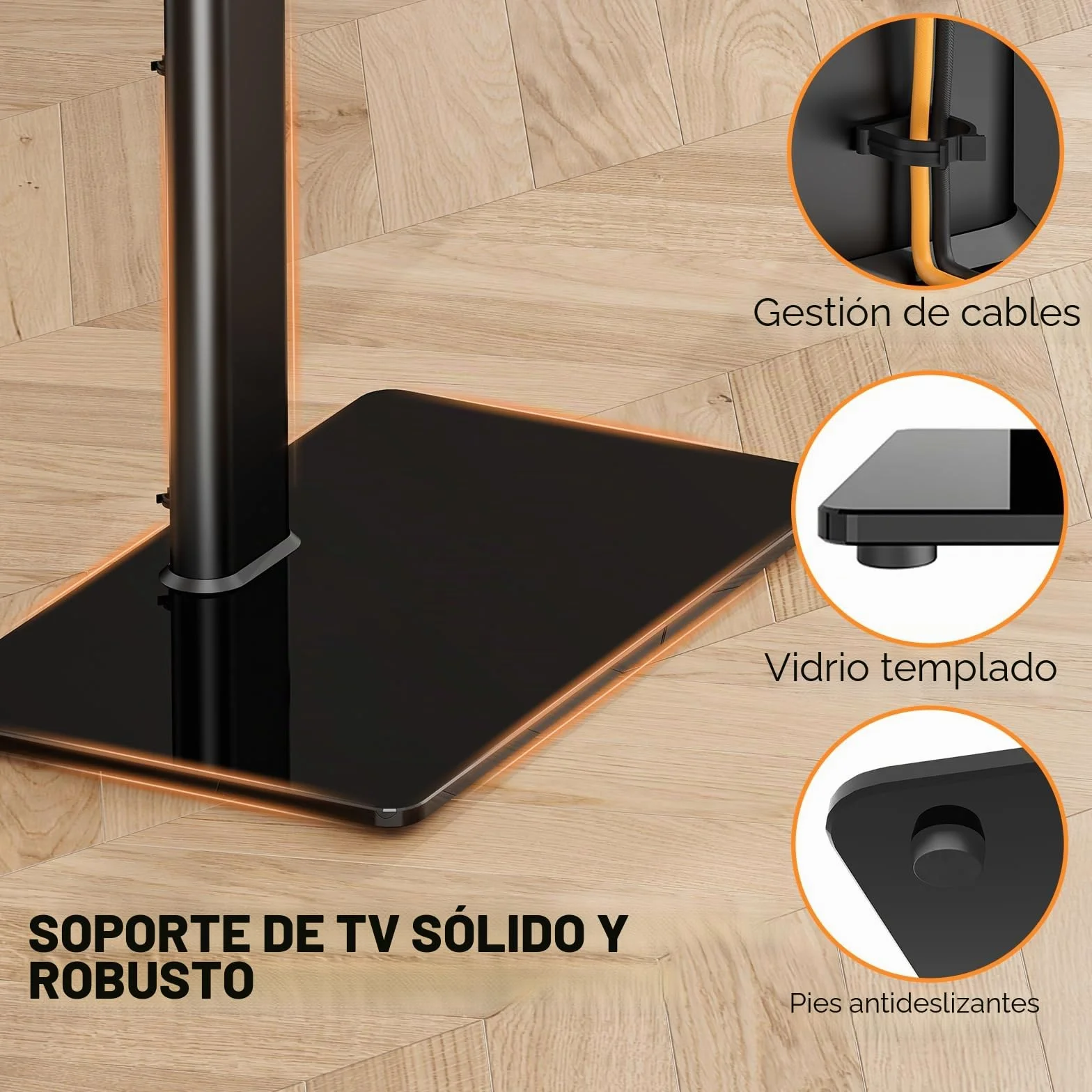 Hemudu Soporte TV Suelo para Televisores LCD, LED OLED de 19 a 43 Pulgadas, Altura Ajustable de 16 Niveles, Soporte Giratorio TV 100º, Inclinación 25º, Capacidad hasta 45 kg, MAX Vesa 200x200mm