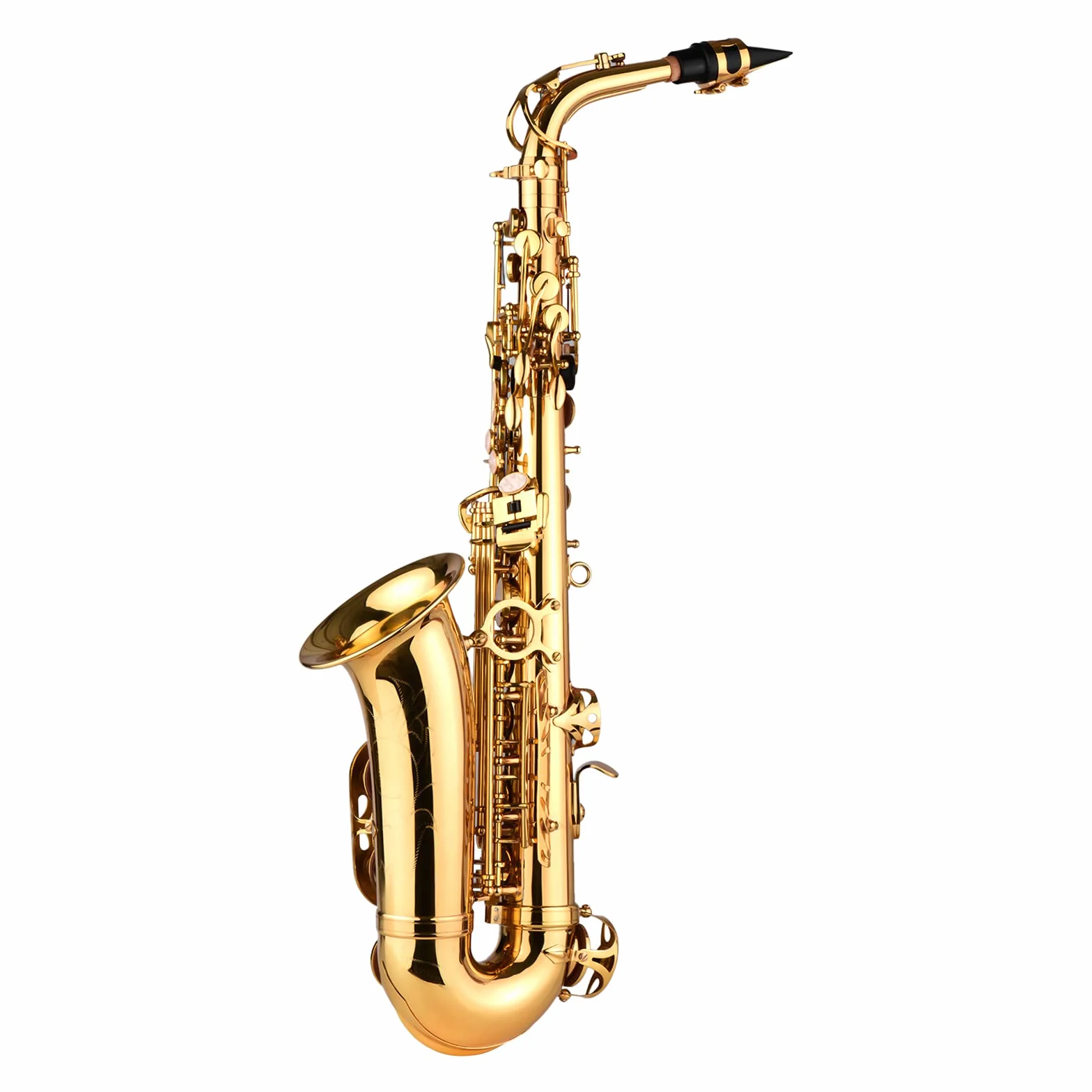 HUIOP Saxofón Alto AS100 Eb instrumento de viento saxofón Alto lacado de latón con estuche de transporte guantes correas paño de limpieza cepillo