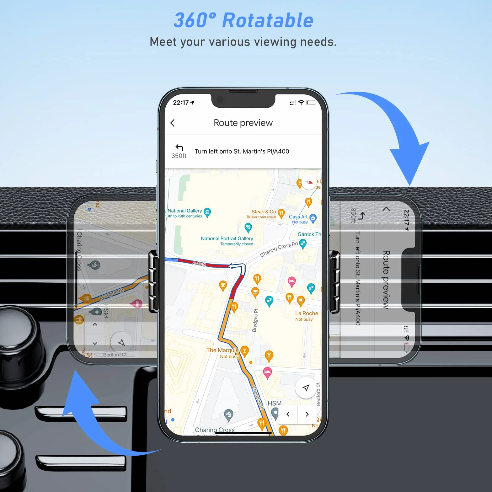 Blukar Soporte Móvil Coche 360° Rotación Salidas de Aire para iPhone XS MAX XR X 8 7 6S Galaxy S8 S7 Android