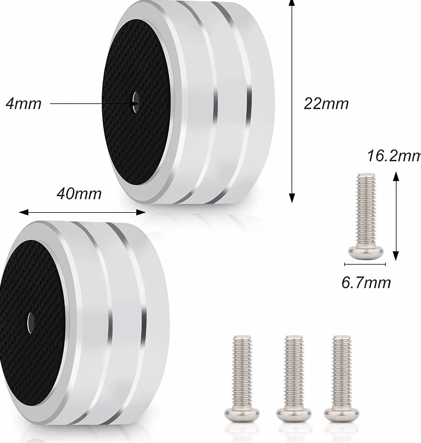 Pies de altavoz, amortiguador de resonancia eficaz para pies de subwoofer, pies de dispositivo HiFi, pies de dispositivo, amortiguadores de choque (4 unidades, plata)