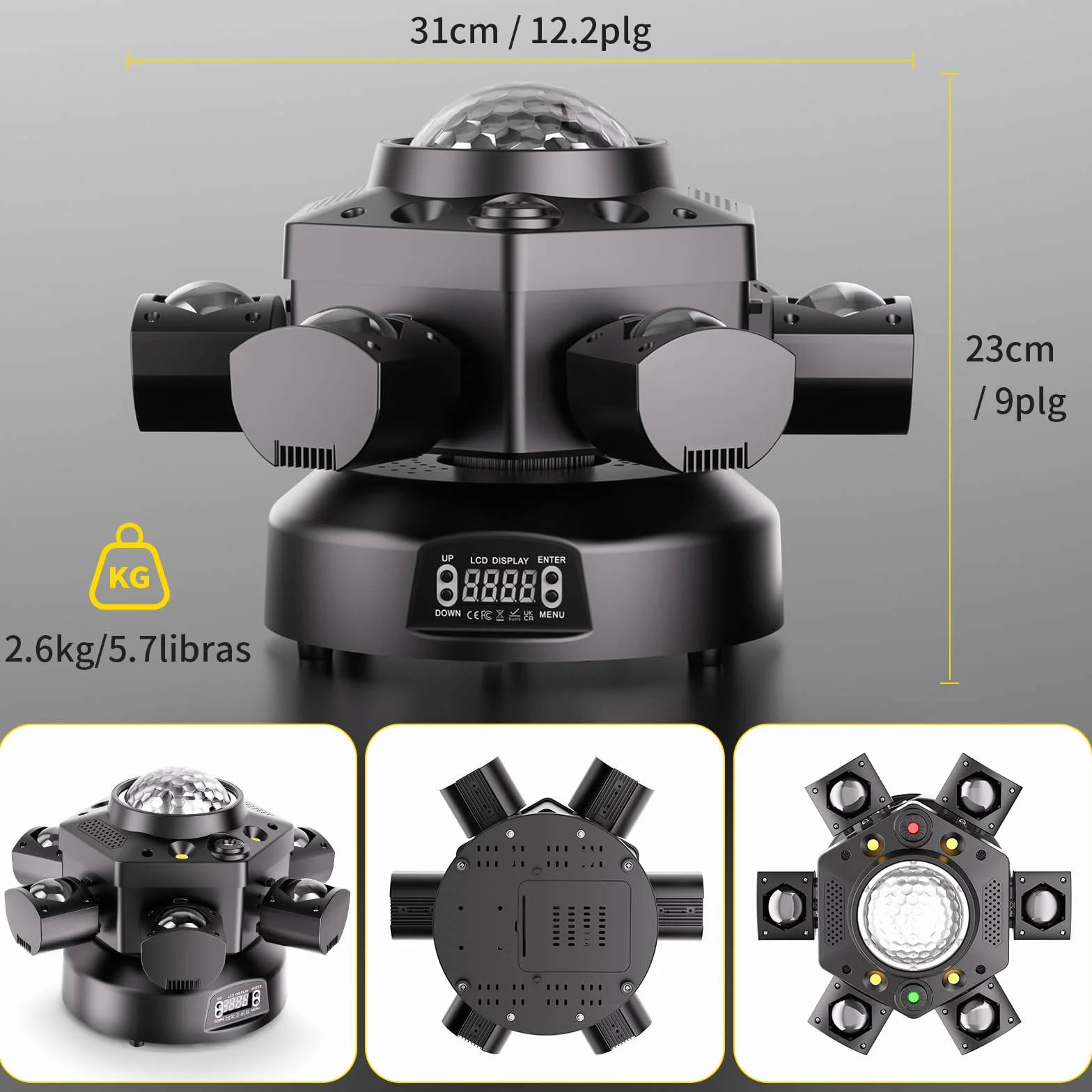 150W Cabeza Móvil LED con Bola Luces Discoteca RGBW Beam Moving Head 6 brazos luminosos con control remoto para Fiesta DJ Bar Cumpleaños Familia
