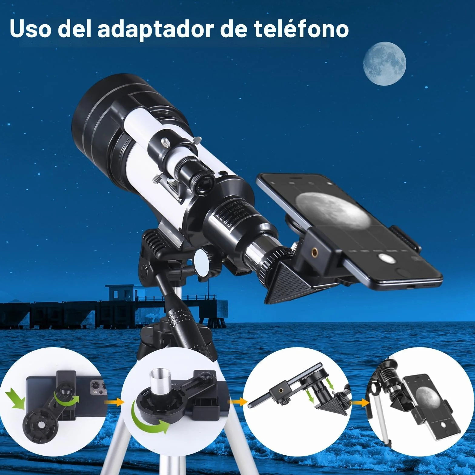 Telescopio 70mm Apertura 300mm Refractor para Adultos Principiantes Astronomía con Trípode