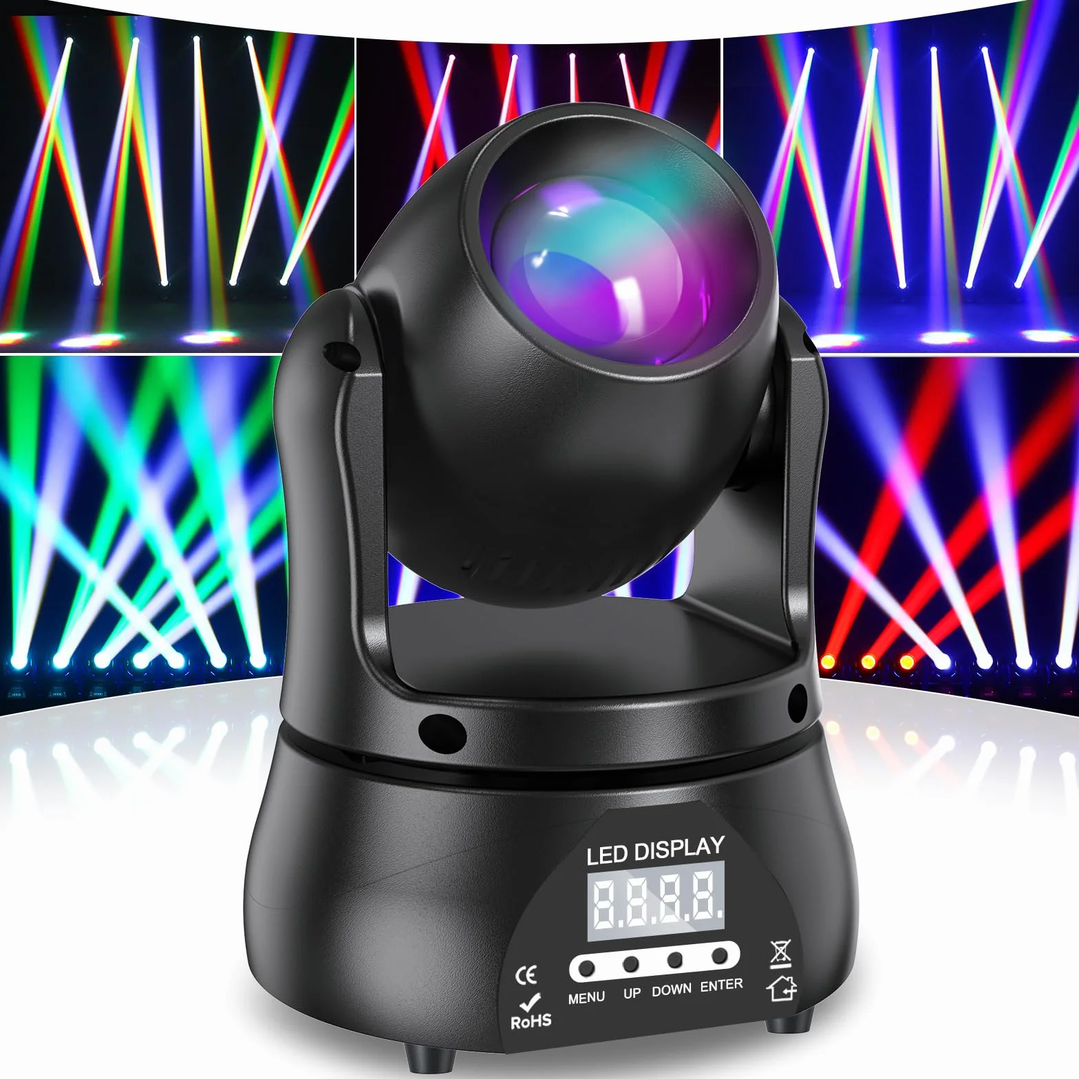 Mini 60W Beam Cabeza Móvil Luces de Escenario, RGBW LED Luces de Fiesta dmx512 Control de Sonido Equipo de Iluminación Profesional para Escenario Espectáculo Disco Bar Fiesta Navidad (Nueva versión)