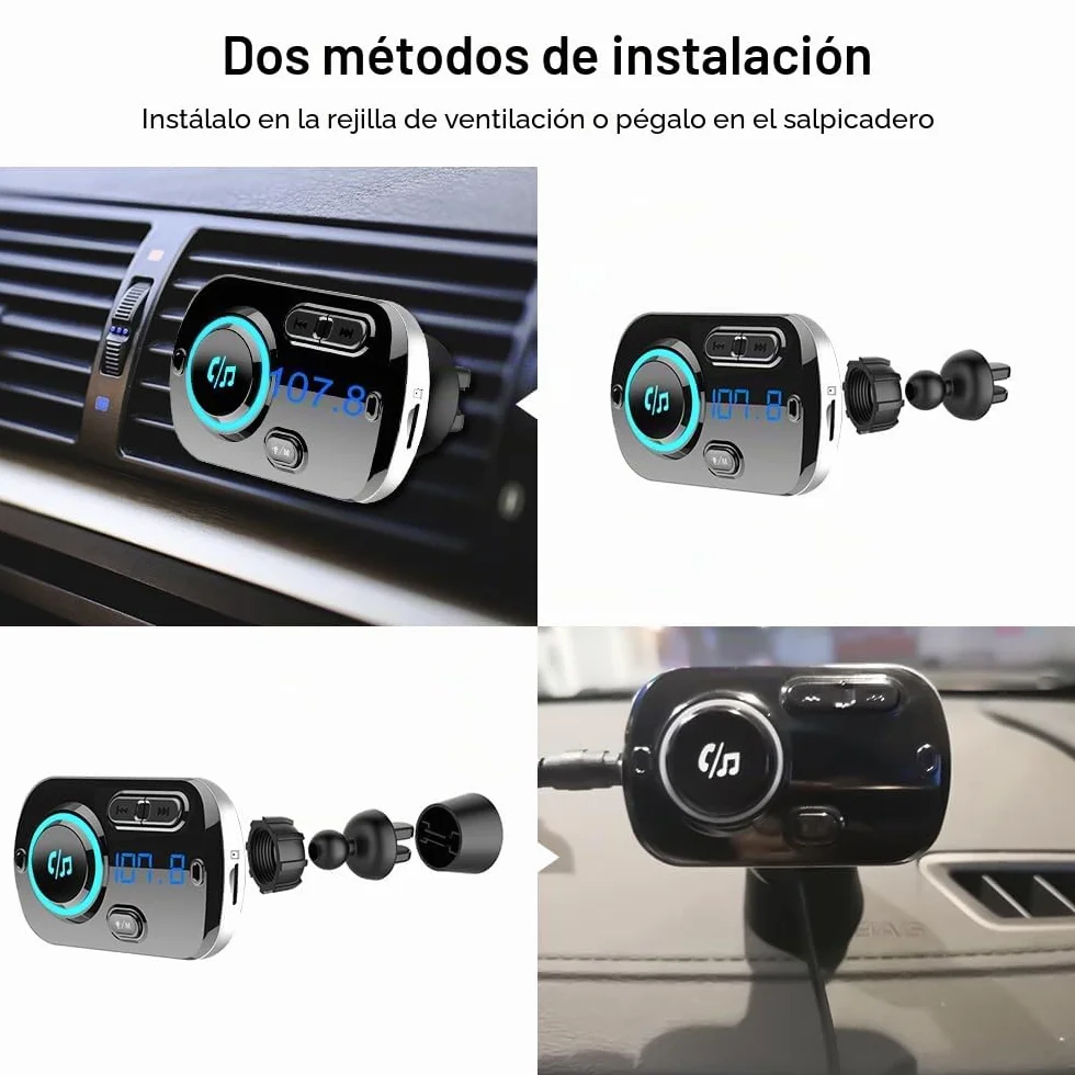 SONRU Upgrade Transmisor FM Bluetooth 5.3 Coche, Manos Libres para Vehículos, Reproductor MP3 Coche, Carga Rapida QC3.0 & PD 20W USB Portes, Apoyo Tarjeta TF, Salida AUX, SIRI/Google, Cable de 1.1M
