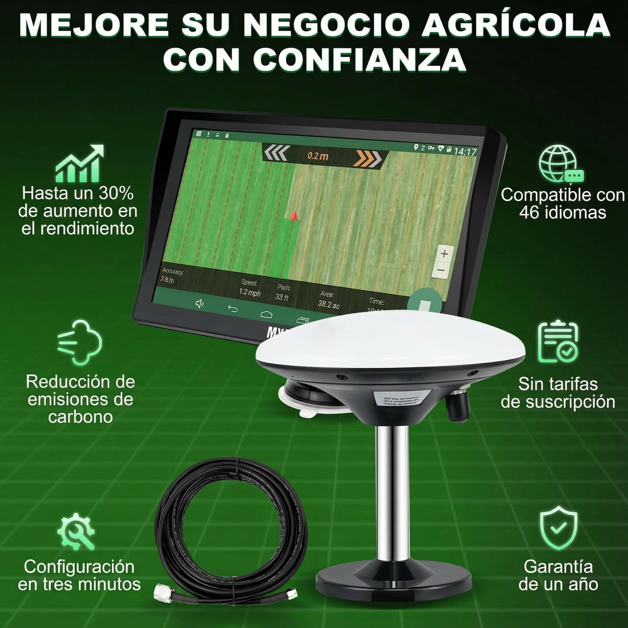 Navegador GPS para Tractor, Navegador Agrícola GNSS, Pantalla Táctil 9", Posicionamiento Automático