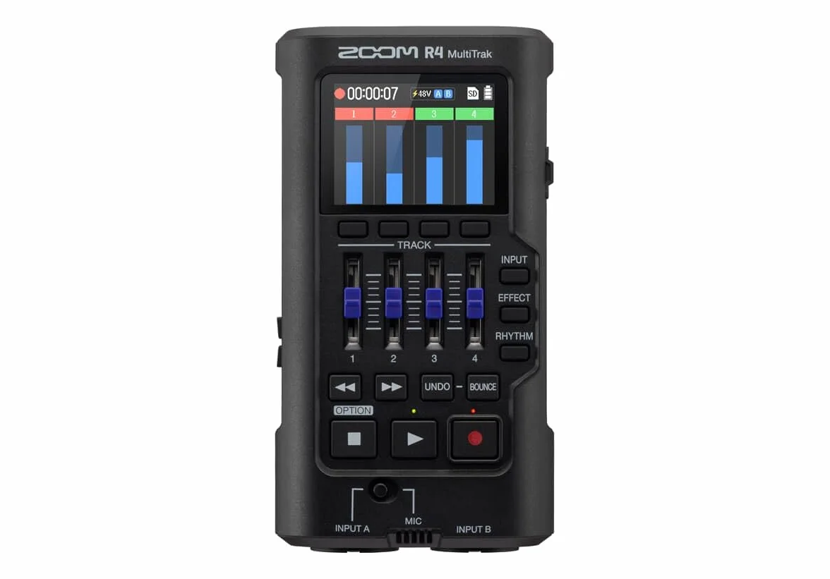 Zoom R4 MultiTrak Grabadora multipistas 32-Bit con coma flotante, Stereo Bouncing, 2 entradas combo XLT/TRS, micrófono incorporado, efectos, ritmos, alimentado por pilas e interface de audio USB