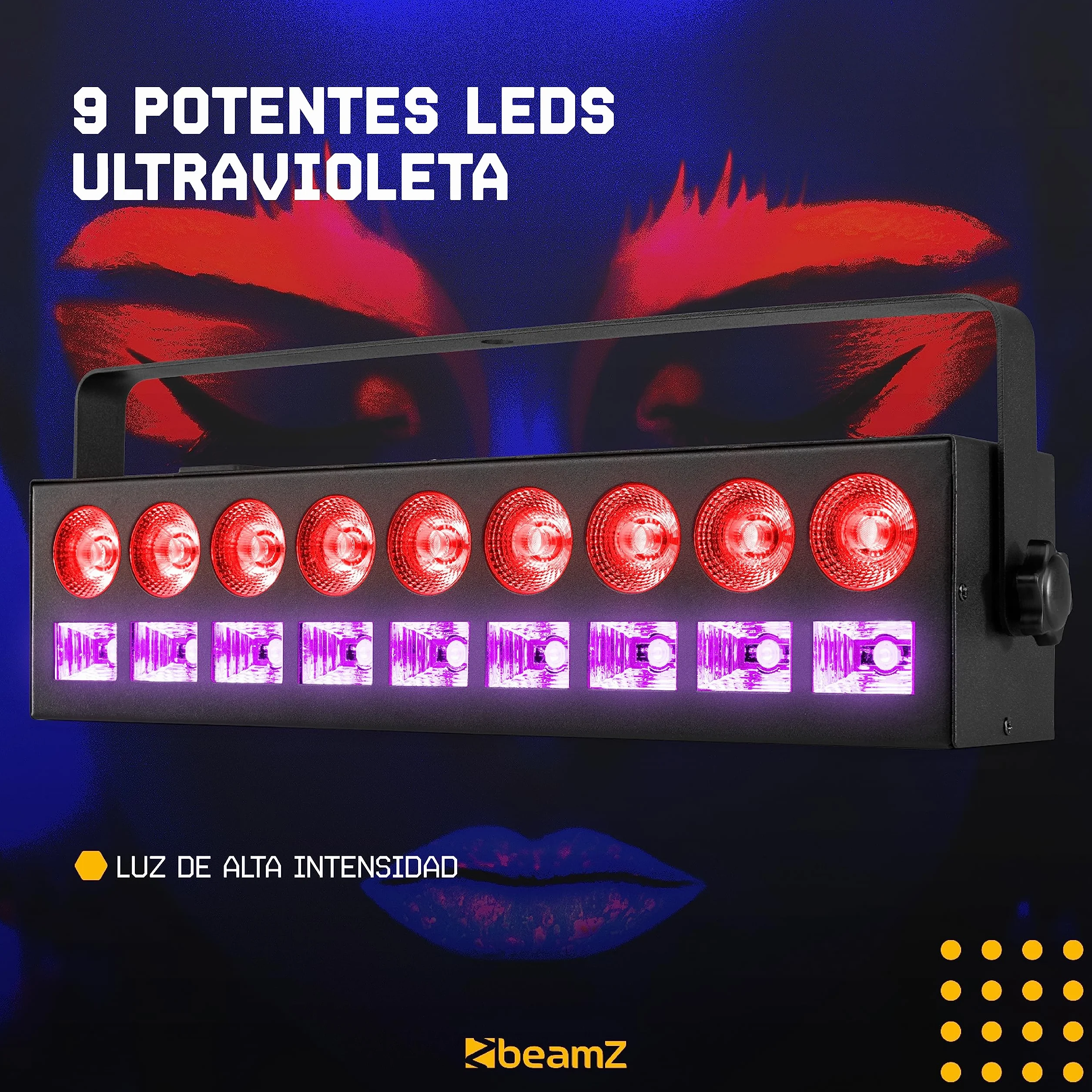 Beamz LCB99 Barra de Luces LED RGBW & UV 18 Leds - Modos DMX 8 Canales, autónomo y Maestro/Esclavo, Efecto estroboscópico, Pantalla LED, Kit de Montaje, Ideal para espectáculo de Luces Nocturno