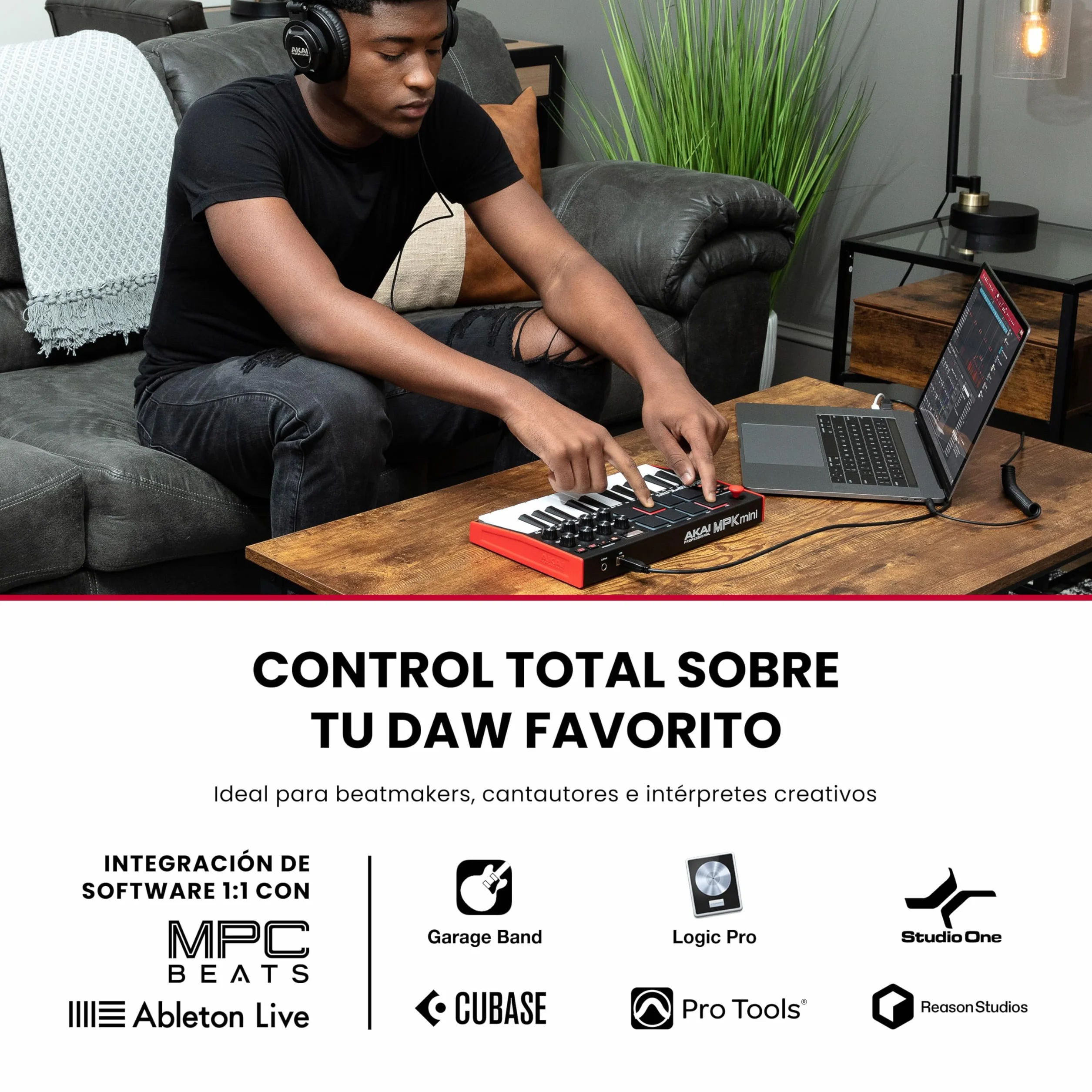 Akai Professional MPK Mini MK3 - Teclado Controlador MIDI USB de 25 Teclas con 8 Drum Pads, 8 Perillas, Software de Producción Musical y Native Instruments Sound Package (NKS Integration)
