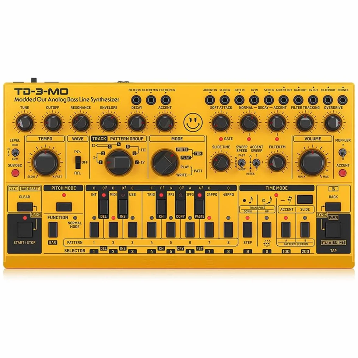 Sintetizador de línea de bajo analógico Behringer TD-3-MO-AM "Modded Out" con VCO, VCF controlable por MIDI y oscilador de subarmónicos