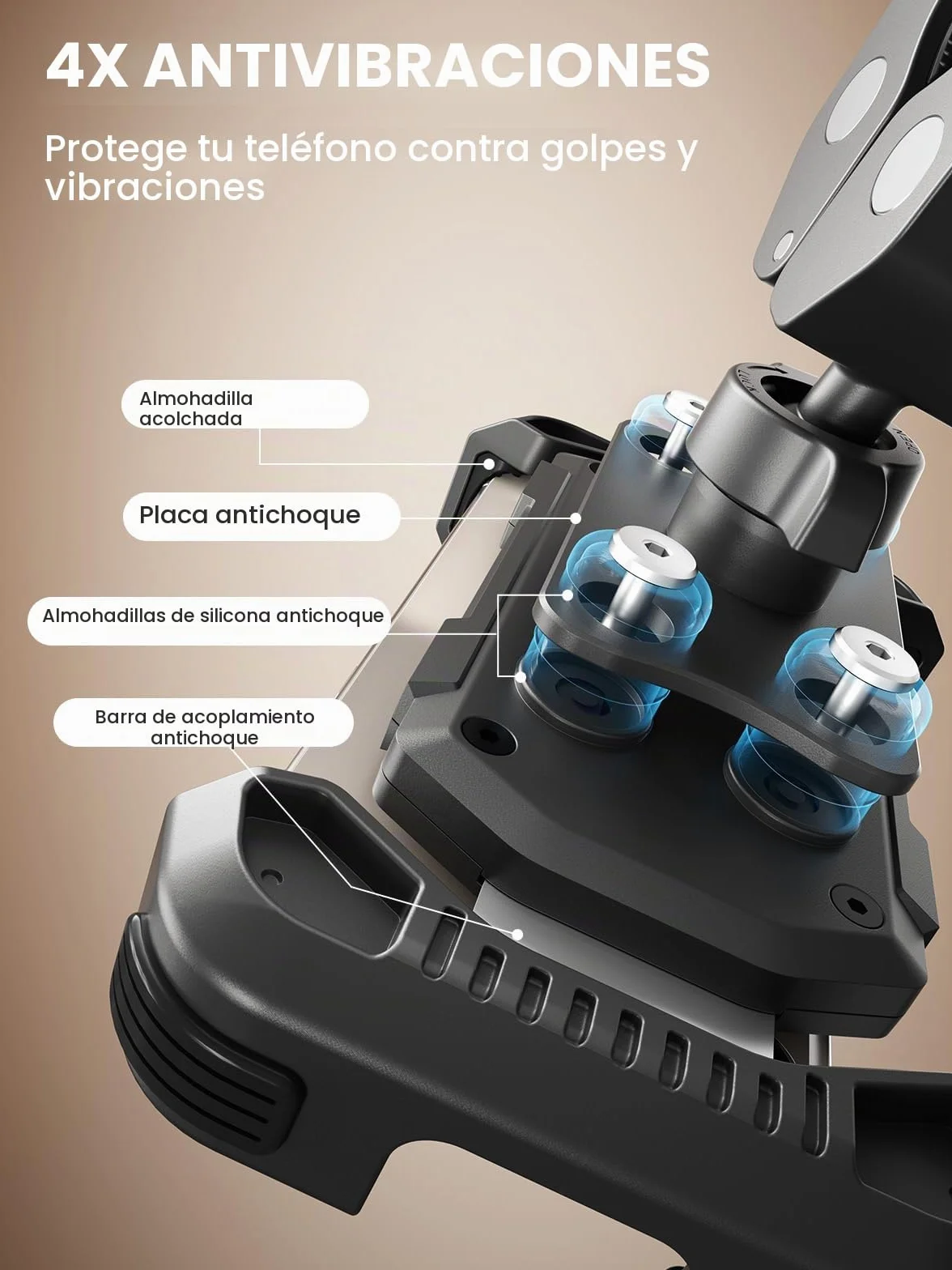 tounee Soporte para teléfono de Motocicleta Doble Amortiguador de Vibraciones Clip de Manillar sin Herramientas Cierre Seguro para iPhone 16/15 Pro MAX 4.7-6.7" Negro