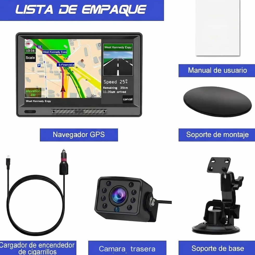 Navegador GPS para Camiones y Coches con Bluetooth y Cámara Trasera de 9 Pulgadas Pantalla LCD Multimedia, con Actualizaciones de Mapas de Europa para Toda la Vida