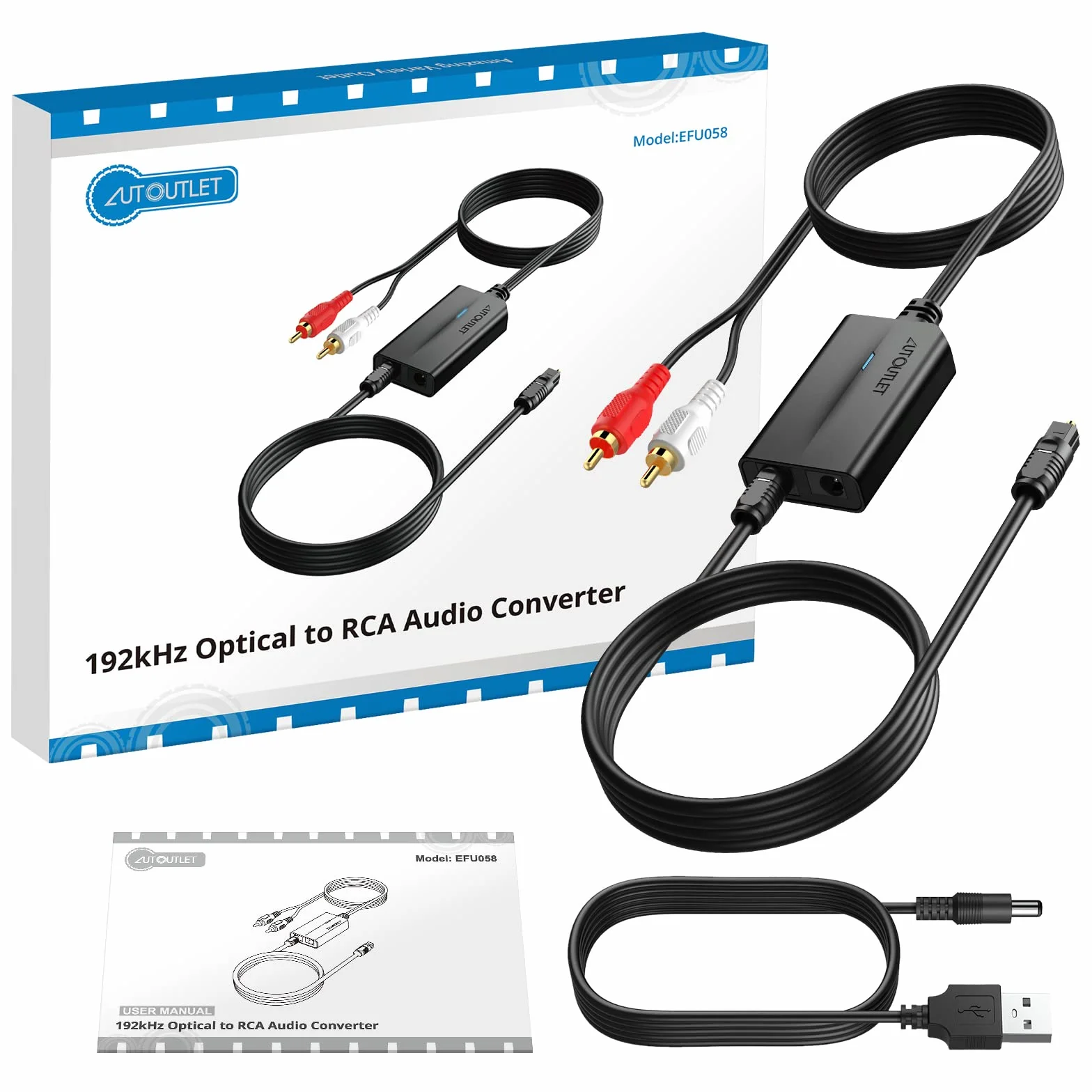 AUTOUTLET 192kHz Conversor Audio Digital SPDIF a RCA Óptico PCM para HDTV Blu-Ray DVD