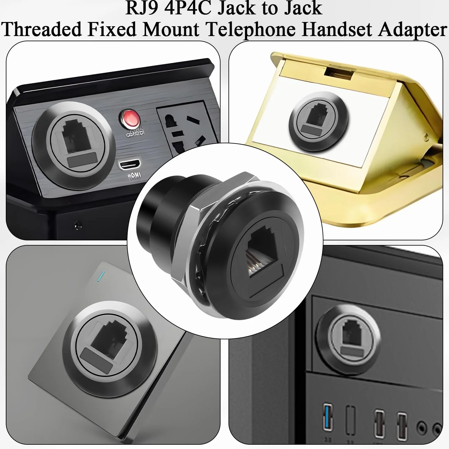 Adaptador RJ9 hembra a hembra 4P4C para cable telefónico montaje fijo Bulkhead Mount conector extensor 7,5 mm estrecho