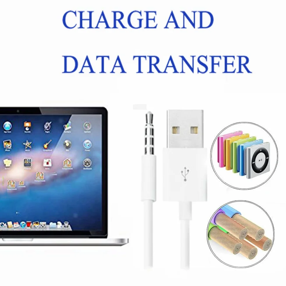 Cable de carga para iPod Shuffle Cable USB de sincronización de datos 3,5 mm macho AUX macho a USB Cable adaptador para iPod Shuffle 3nd 4 5th 6th