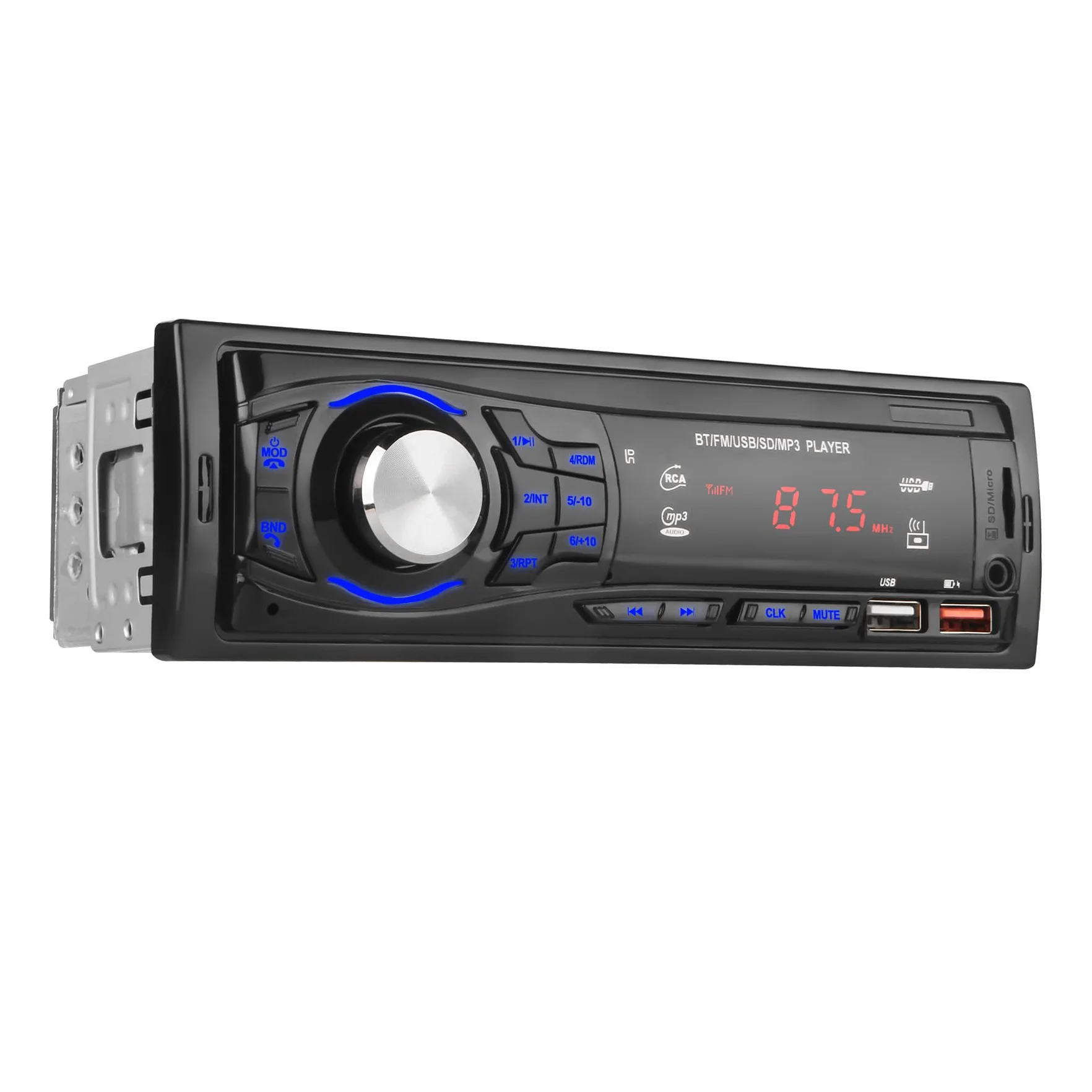 Radio Coche Bluetooth 1 DIN - Autoradio con 2 Puertos USB, Manos Libres, Entrada AUX y SD | Control Remoto y Radio FM - Estéreo Universal para Coche 12V (Negro)