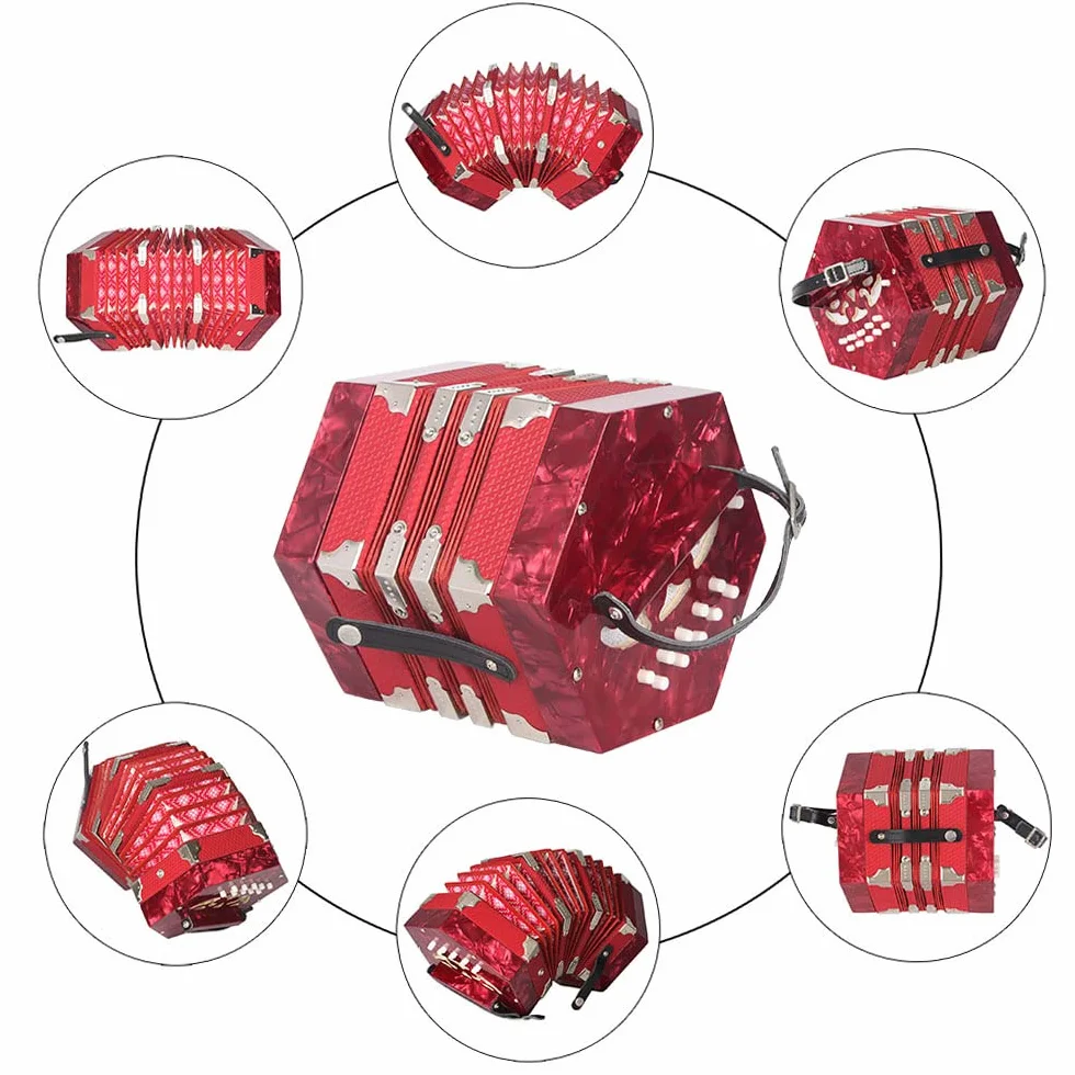 Concertina Acordeón 20-Botón 40-Reed estilo Anglo con bolsa para el transporte
