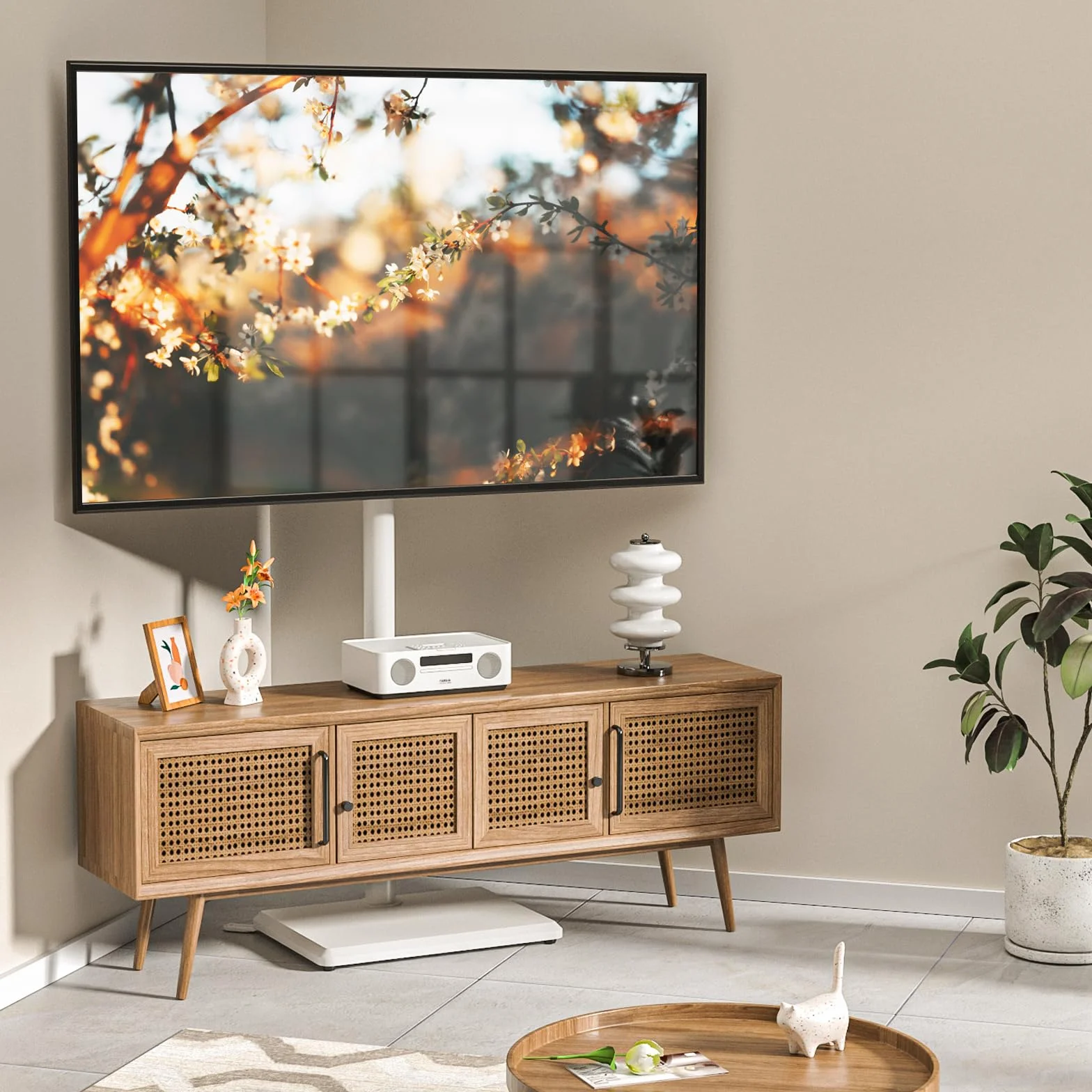 Soporte de Piso para TV TVON de 32 a 60 Pulgadas, Ajustable en Altura, Giratorio, VESA 400x400mm, 40kg