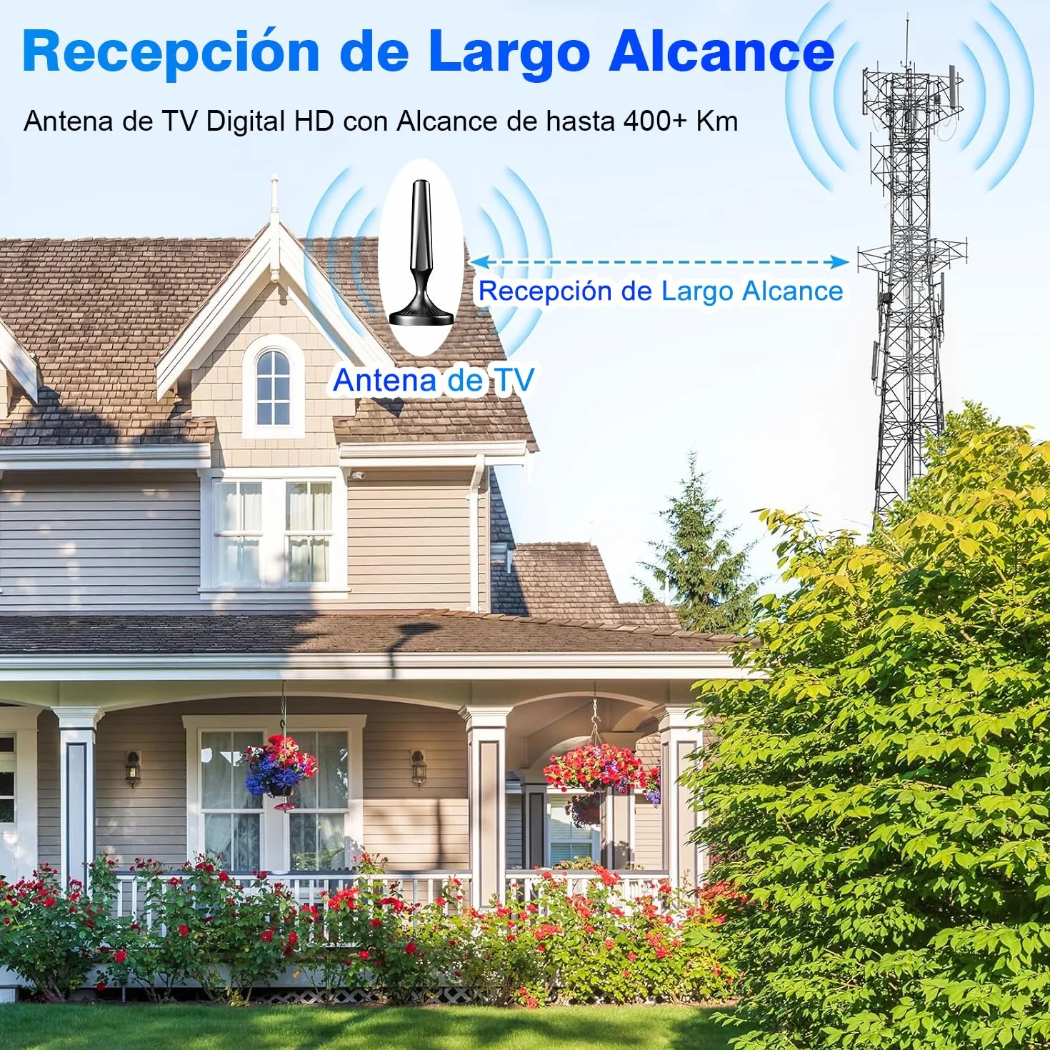 Antena TV Interior HD Potente para Smart TV – Antena TDT Digital Omnidireccional 360°, Base Magnética, DVB-T2/DVB-T, 4K/1080P