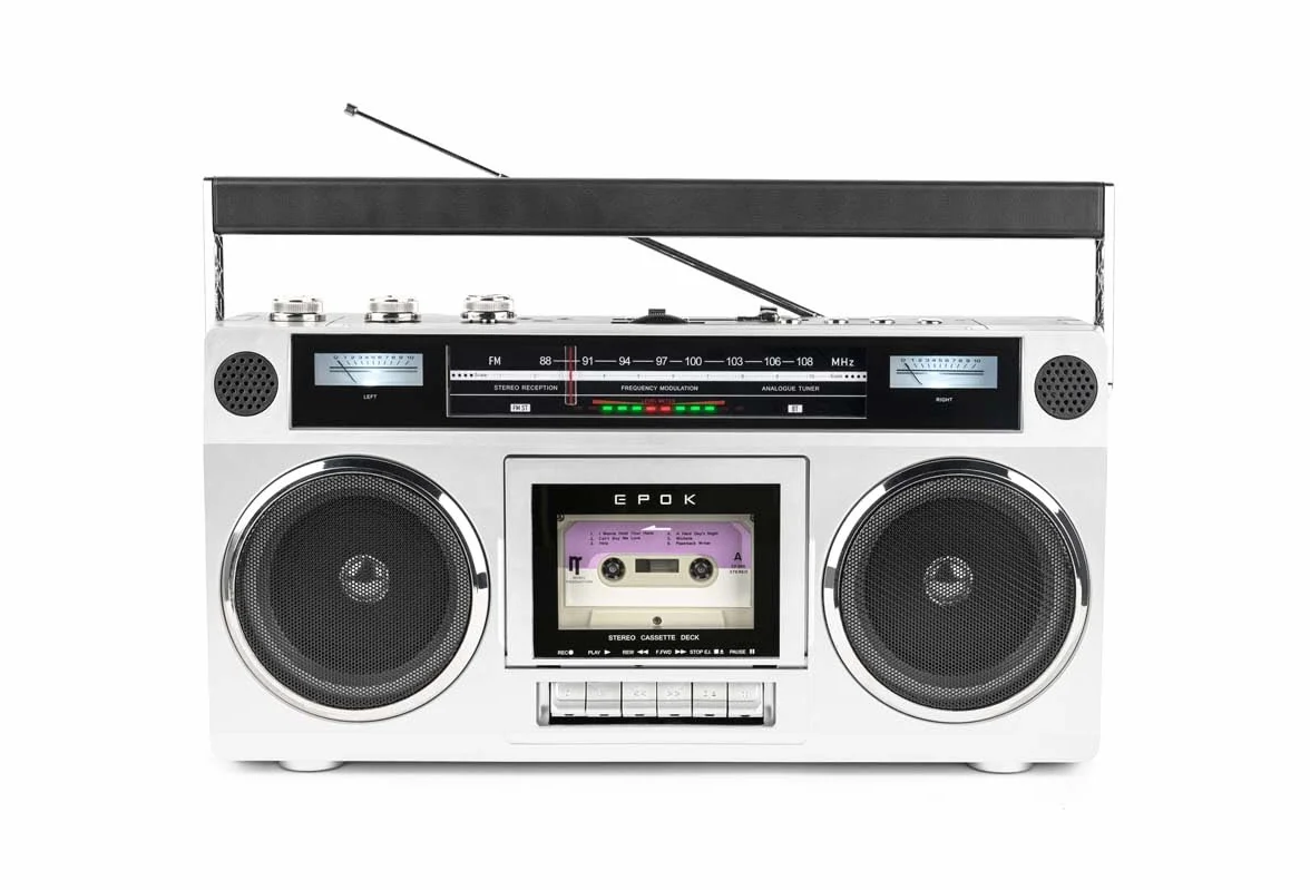 BigBen BTBLASTER - Boombox Retro 80's | Reproductor/Grabador de Casetes | Ajuste agudos y graves | Bluetooth 5.3, USB-MP3 y AUX-In | Radio FM, Antena Telescópica | Potencia 15W | Adaptador CA incluido