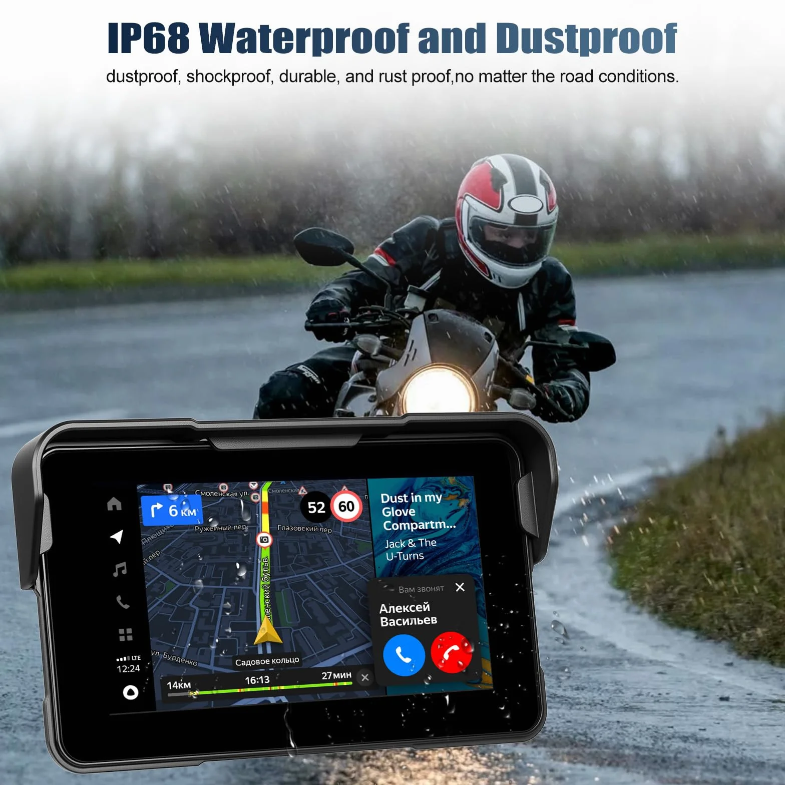 CAMECHO Nuevo 2026 Moto Carplay y Android Auto Wireless para Motocicletas, Pantalla táctil HD Impermeable IP68 de 5 Pulgadas para Motocicletas con navegación/Bluetooth/EQ/detección de presión