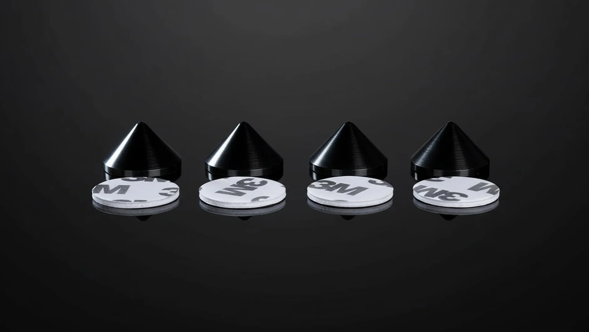 PrecisionGeek Aluminio Negro puntas de desacople para altavoces + 3M adhesiva almohadilla de espuma