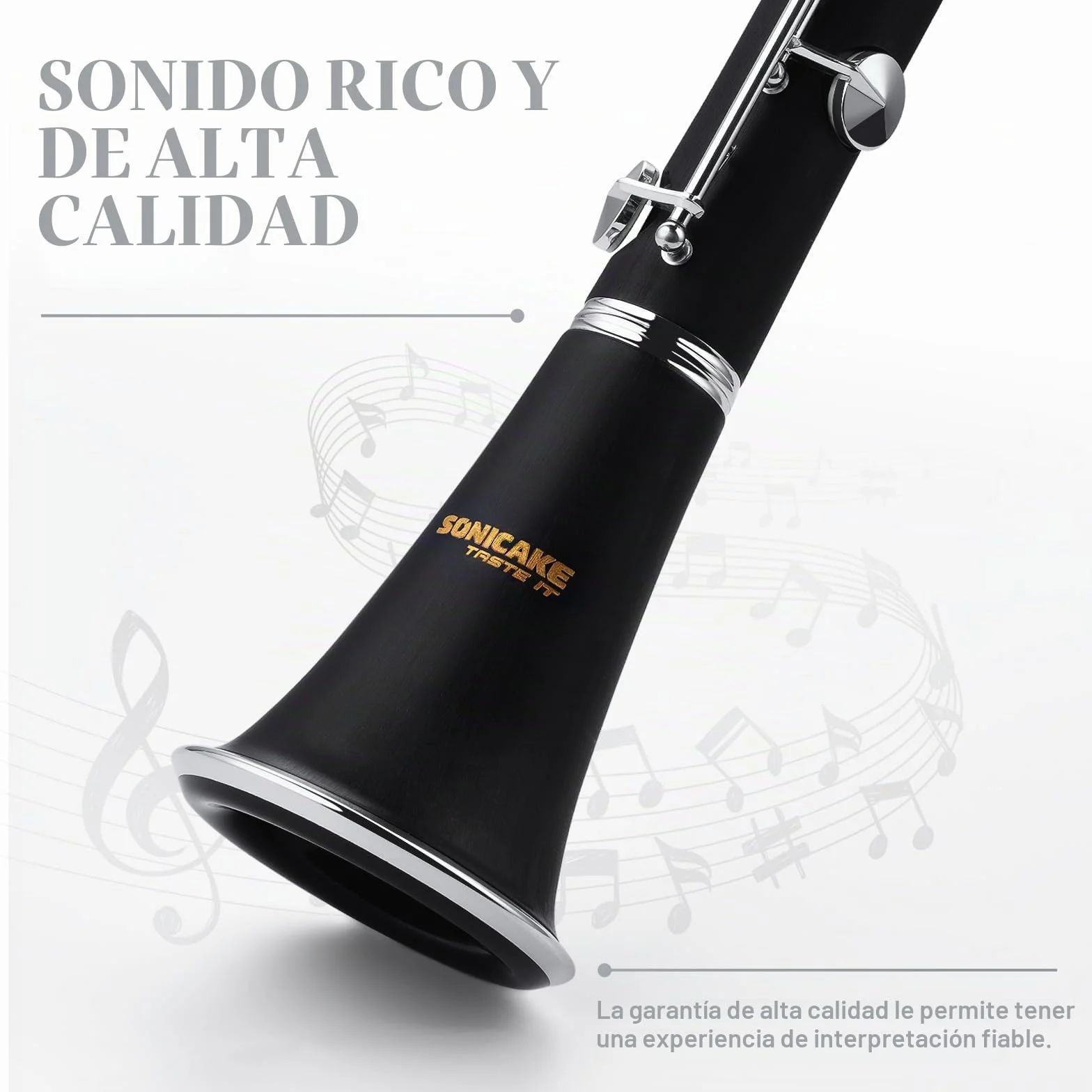 SONICAKE Clarinete en Sib para Principiantes, Clarinete de Ebonita Niquelado con Barriles, Cañas, Boquilla Original, Estuche Rígido QCR-01