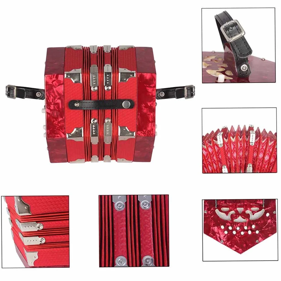 Concertina Acordeón 20-Botón 40-Reed estilo Anglo con bolsa para el transporte