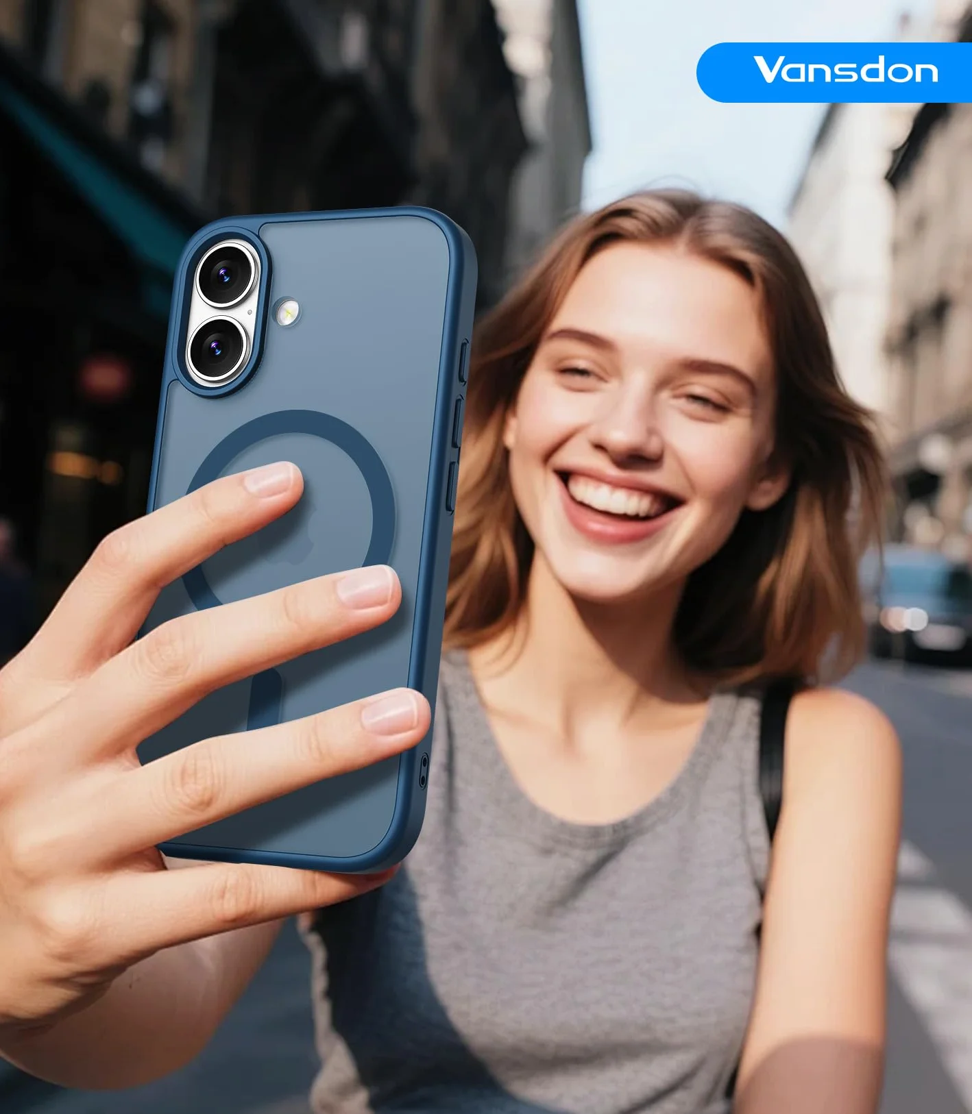 Vansdon Funda Magnética para iPhone 17 con 1 Piezas Cristal Templado, Compatible con Magsafe, Protección contra caídas de Grado Militar, Carcasa Respaldo Translúcida Mate Slim Antigolpes-Azul Oscuro