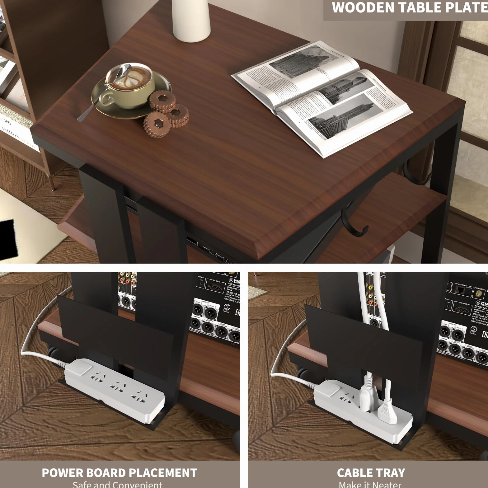 AIMEZO Mueble HiFi Estanteria HiFi para Equipo de Música con Soporte para Micrófono, Soporte Tocadiscos de Vinilo, Estantería HiFi para Sistemas de Audio, Marrón
