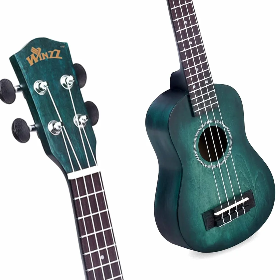 Winzz Ukelele Soprano Principiante para Niños Adulto con 8 Accesorios, Diseño de Color Único - 21 Pulgadas Cian Oscuro