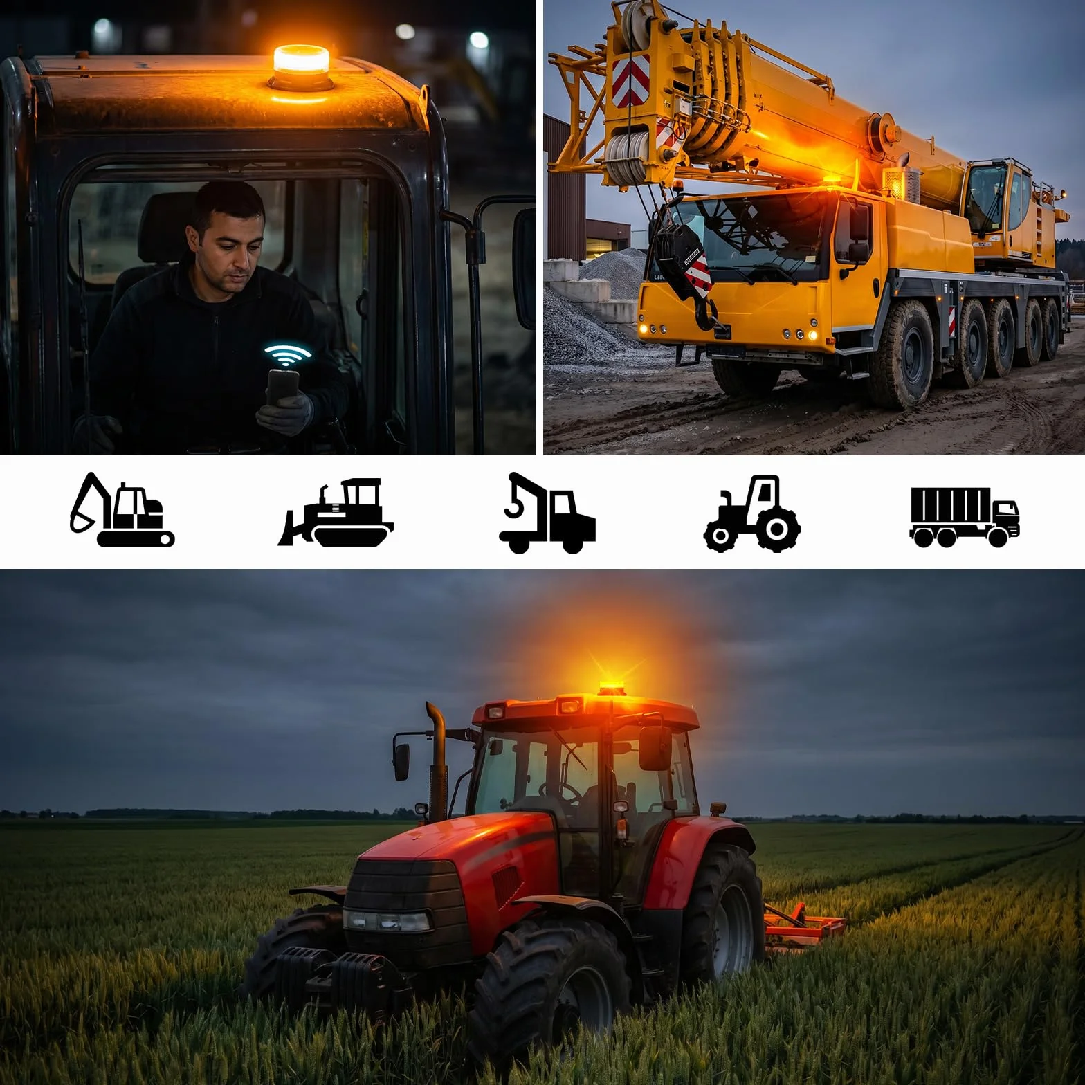 antom Rotativo Luz LED estroboscópica inalámbrico Con mando a distancia 12V-24V orange Luz de emergencia de magnético con tractores, carros de golf, UTV