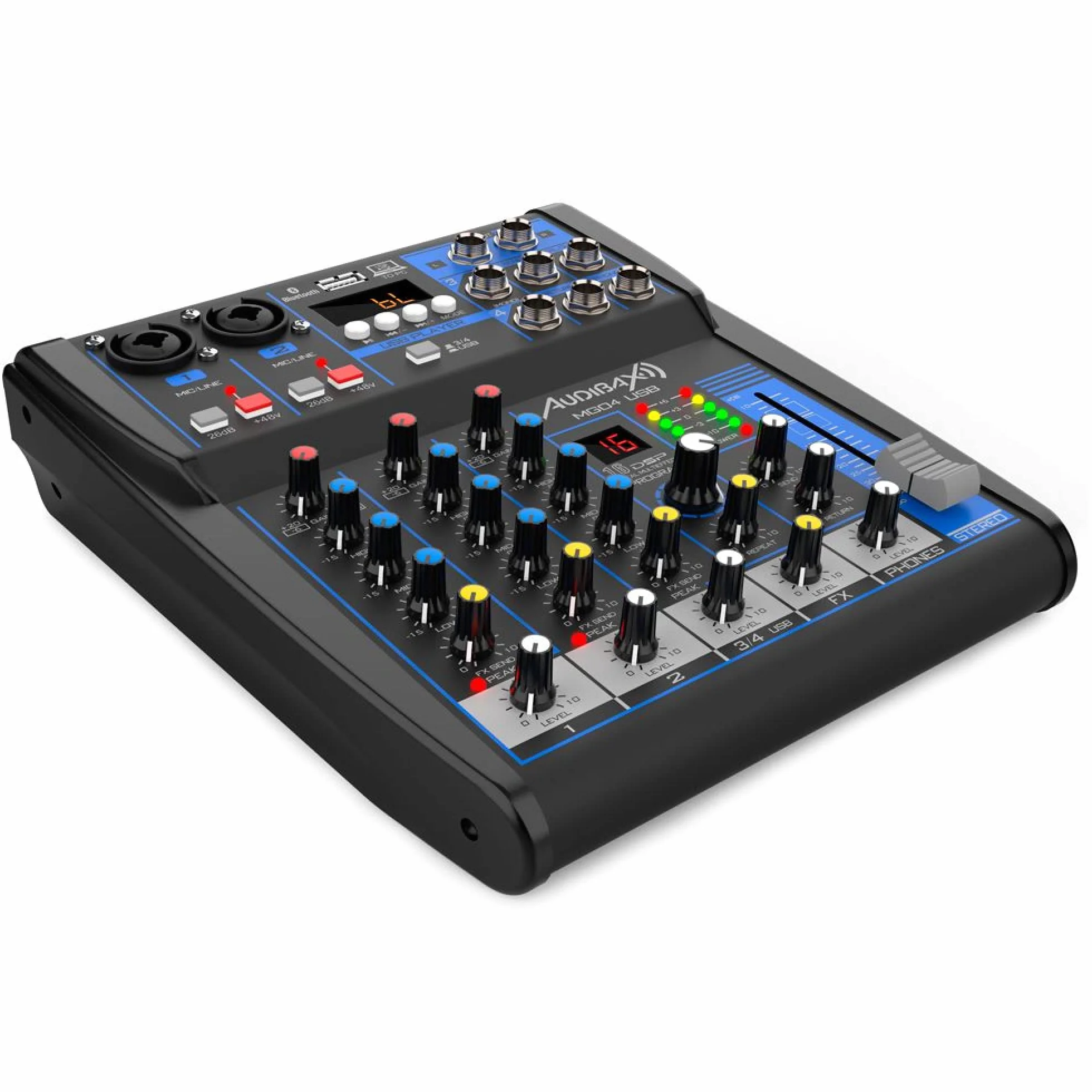 Audibax MG04 USB Mesa Mezclas con 4 Canales Bluetooth, MP3, USB Rec y Efectos