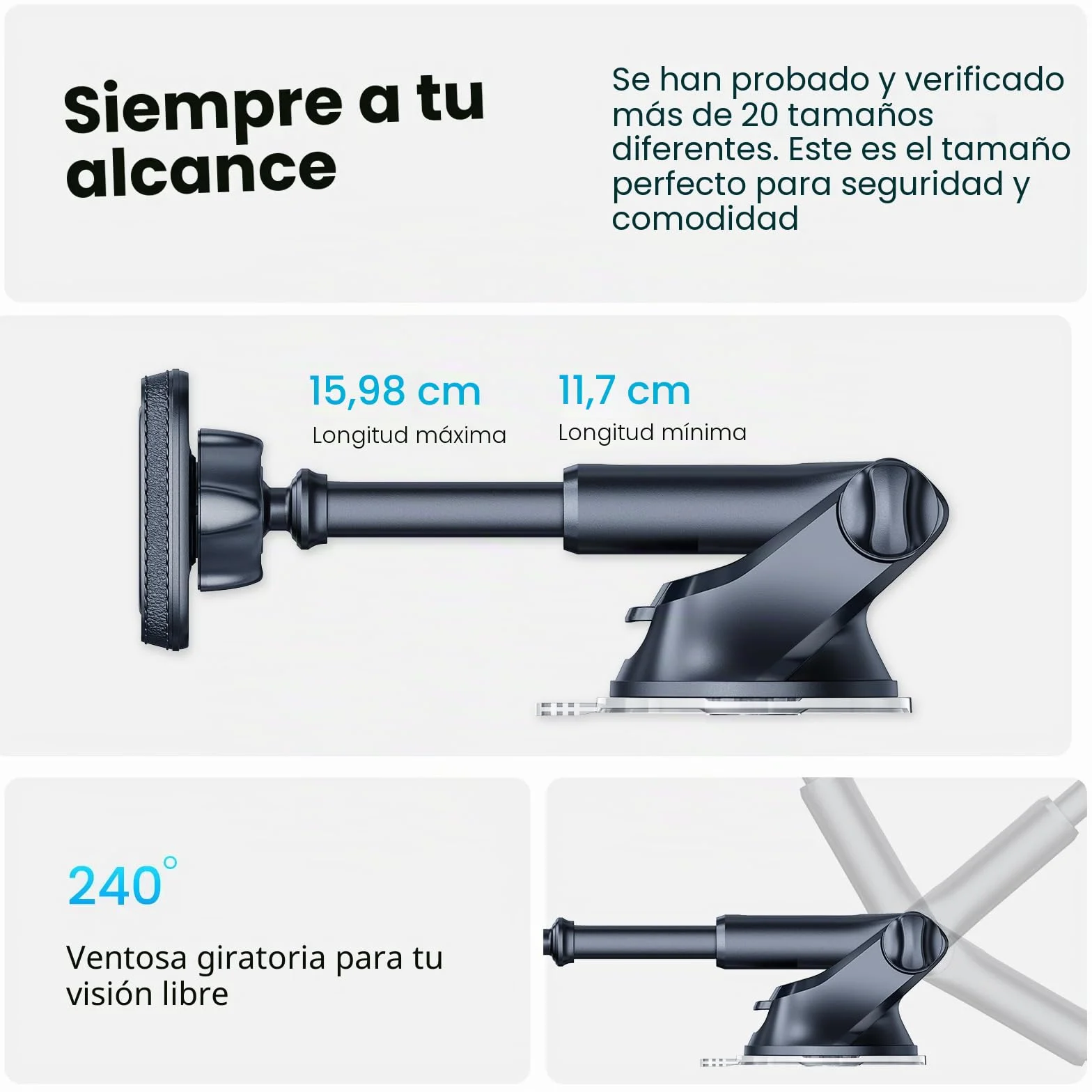 APPS2Car Soporte Magnético Universal para Teléfono Coche, Ventosa Parabrisas Salpicadero Ajustable, 6 Imanes Fuertes