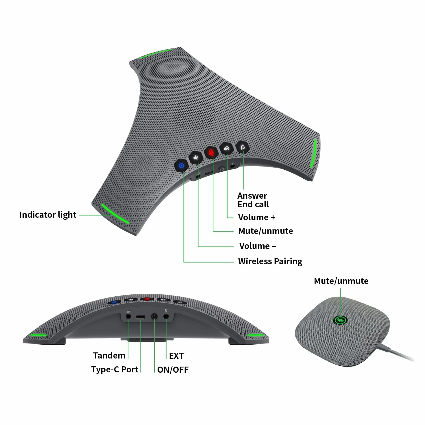 Octopus Ultra, Altavoz y Microhpone de conferencia con micrófono de extensión, reducción de ruido y eco, conexión Bluetooth, USB y conexión en margarita