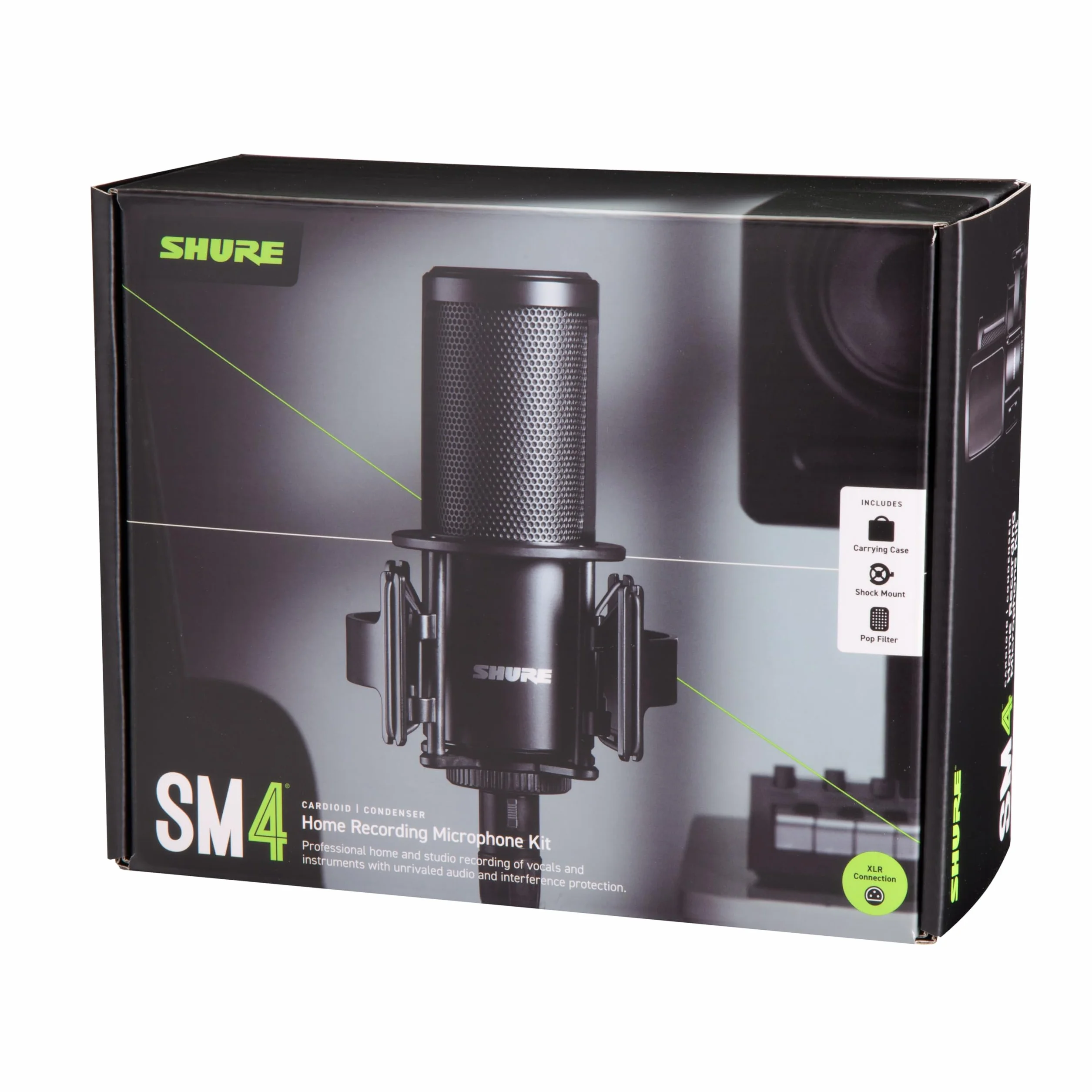 Shure SM4 Kit de Micrófono de Estudio, Micrófono de Condensador para Estudio en Casa con Conexión XLR Optimizado para Voces Suaves e Instrumentos Ruidosos con Audio Listo para Mezclar (SM4-K-KIT)