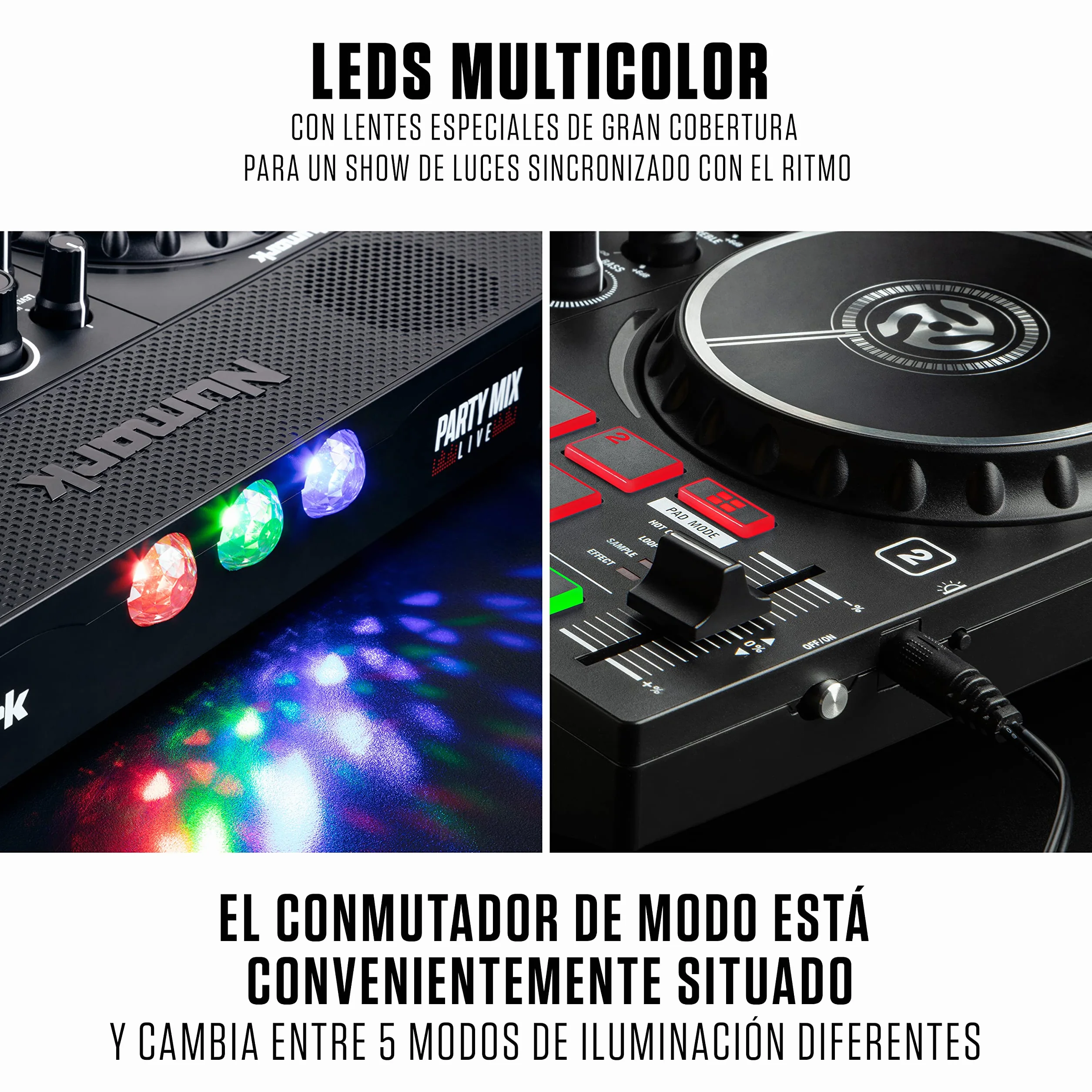 Numark Party Mix Live Controladora DJ, Mesa DJ Con Luces DJ, Altavoces, Mezclador DJ e Interfaz Audio, Con Serato DJ Lite