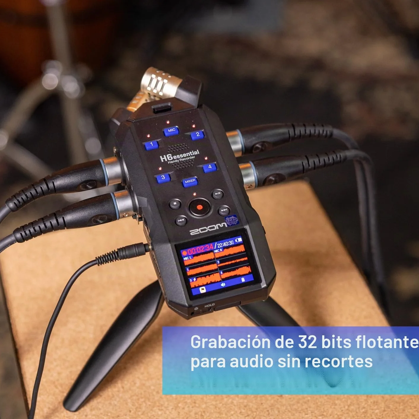 Zoom H6essential a 32-bit con Coma Flotante, accesibilidad, 6 Pistas, micros estéreo, 4 entradas XLR/TRS, Interface de Audio, para músicos, podcasters y cineastas