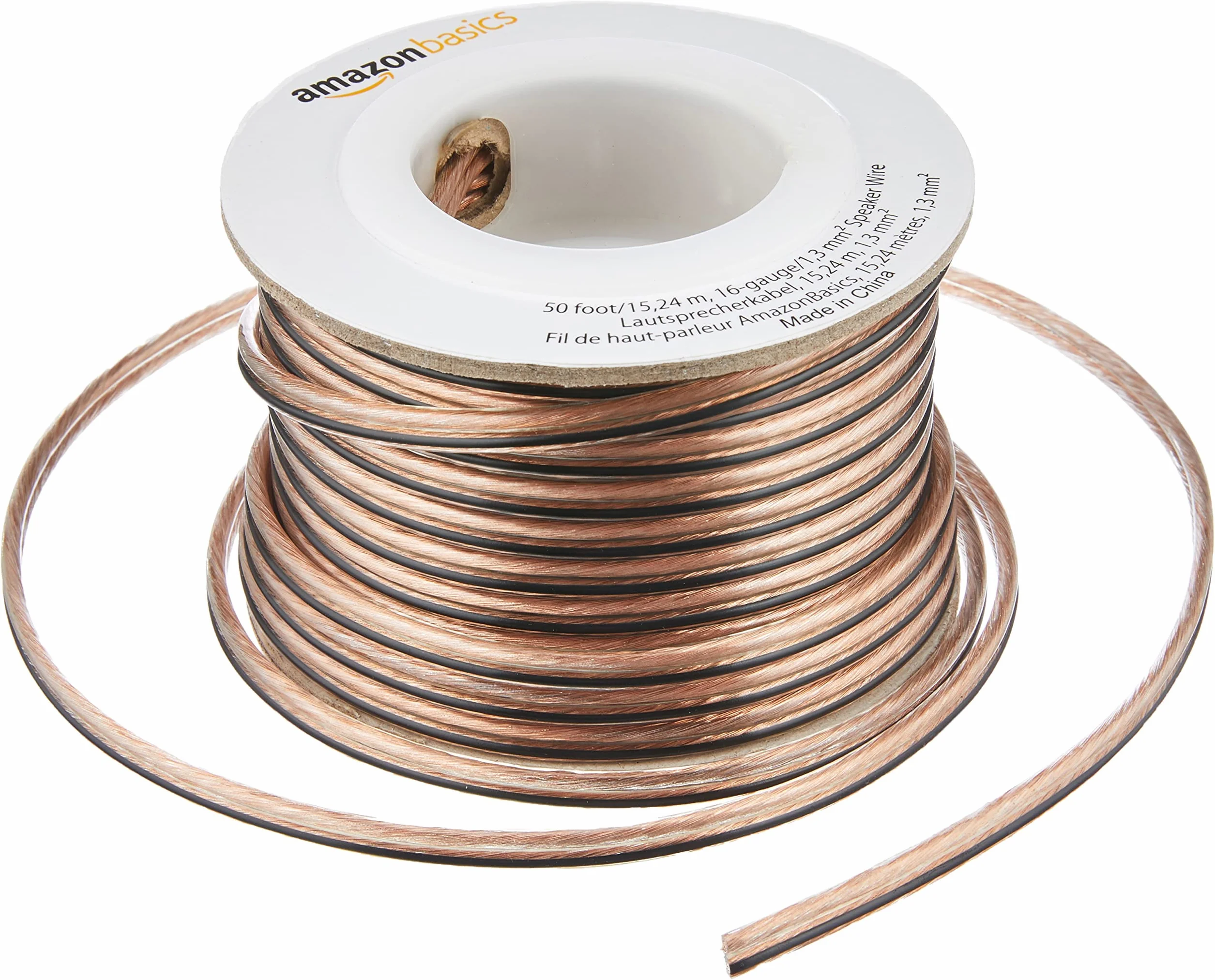 Amazon Basics Cable para altavoz de calibre 16 (50 Feet, 15.24 m, 1.3 mm)