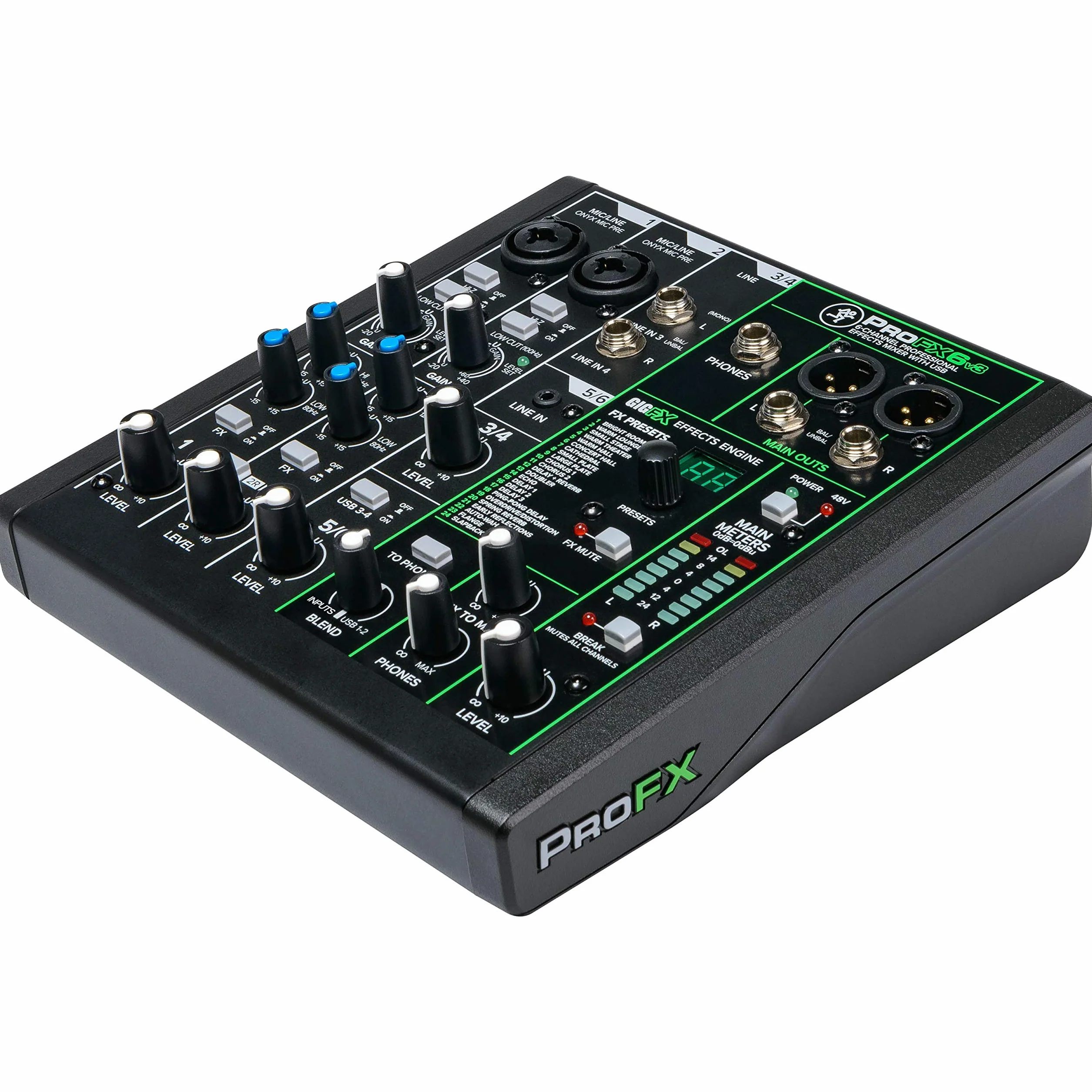 MACKIE ProFX6v3 mezclador analógico de 6 canales con los legendarios previos de micro Onyx, efectos e interfaz de audio USB de 24 bits/192 kHz (2x4 canales)