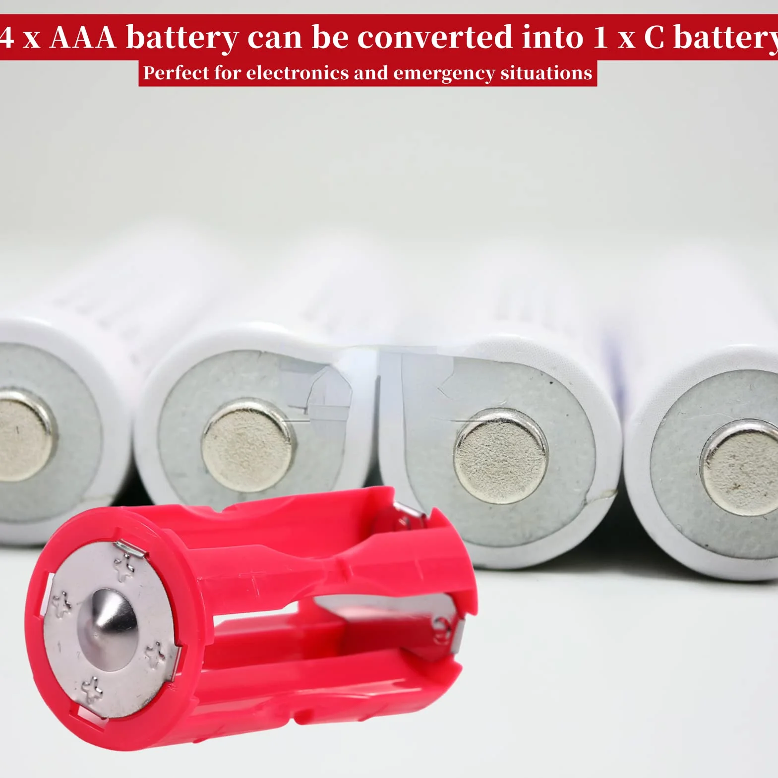 Mugast 4pcs AAA auf C Batterie Adapter,4 Stücke AAA zu Größe C Parallel Akku Konverter Adapter,Umweltfreundlich Battery Converter Batteriehalter Box für Elektronik-/Notfallsituationen Rot