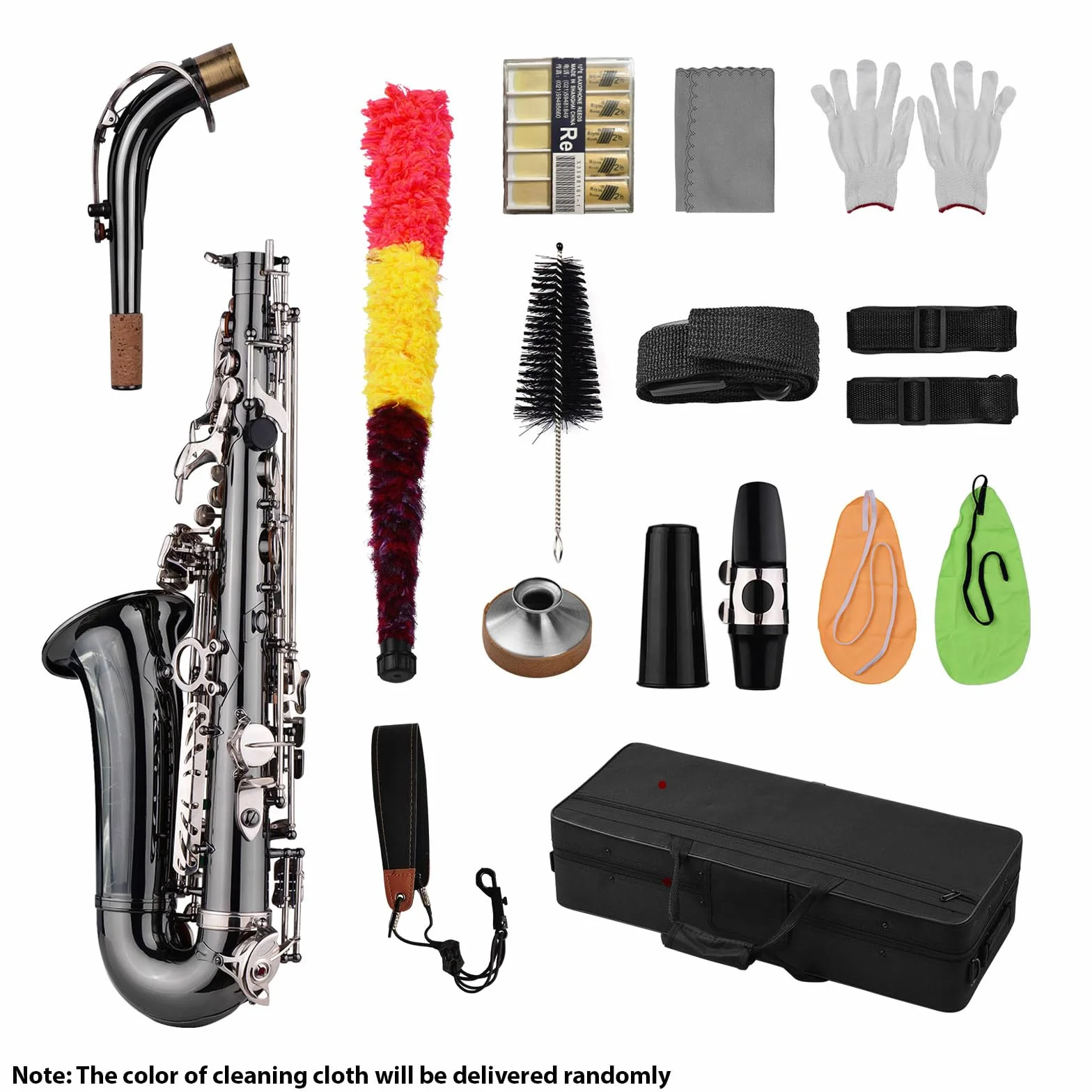 Btuty Saxofones Latón Bend Eb E-flat Alto Saxofón Niquelado negro Abalone Shell Llaves con estuche de transporte Guantes Paño de limpieza Correas Cepillo