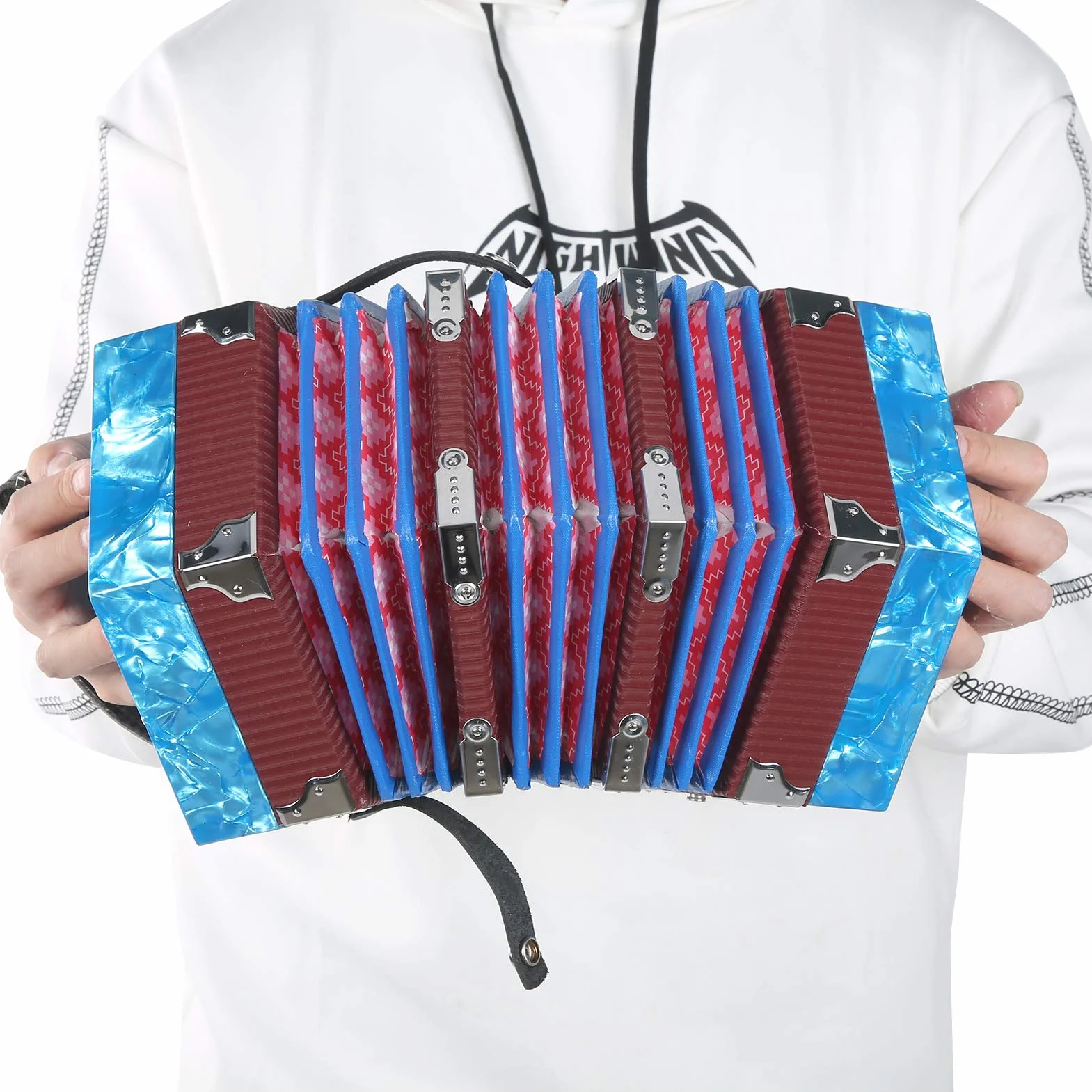 Eujgoov Concertina Acordeón Diatónico Ortable Instrumento profesional para adultos Suministros de instrumentos musicales(Cielo azul)