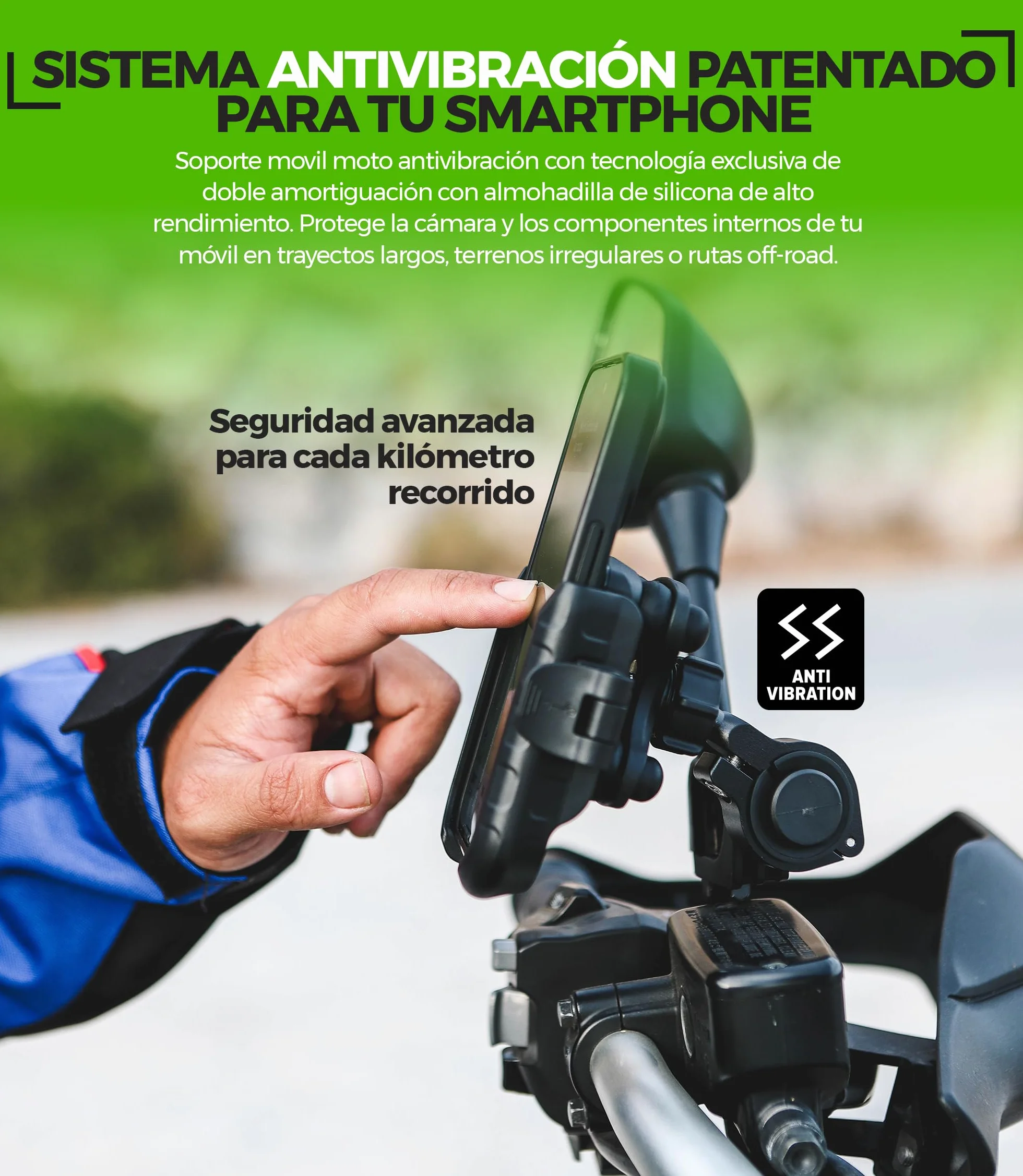 Soporte Móvil Moto Antivibración Aluminio CNC Liberación Rápida Rotación 360° Montaje Manillar 22-32mm Espejo 12-14mm Compatible Scooter Bicicleta